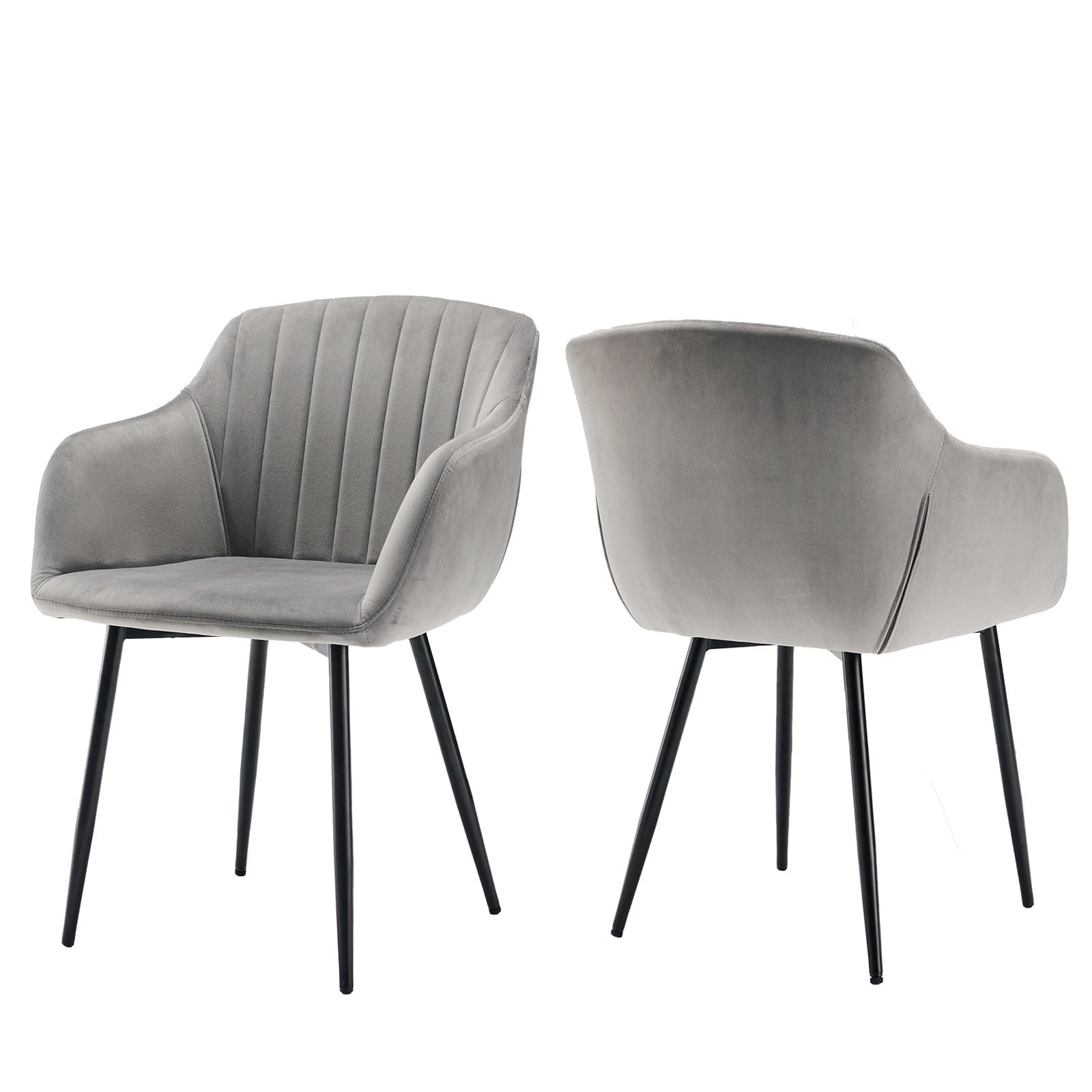 Goeurvant Sedie Sala da Pranzo Set da 2 Sedie Velluto Sala da Pranzo Imbottite con Braccioli Sedie Cucina Moderne Gambe in Metallo, Grigio Chiaro