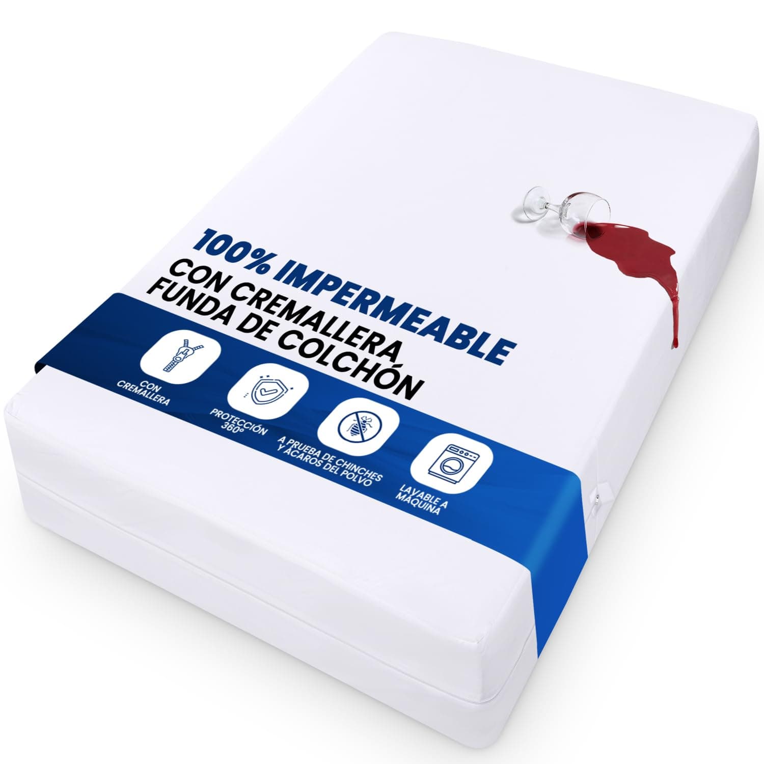 Utopia Bedding Funda de Colchón Impermeable (160 x 190 x 20 cm), Protector de Colchón con Cremallera, Antiácaros y Chinches Cubre Colchon, Blanco