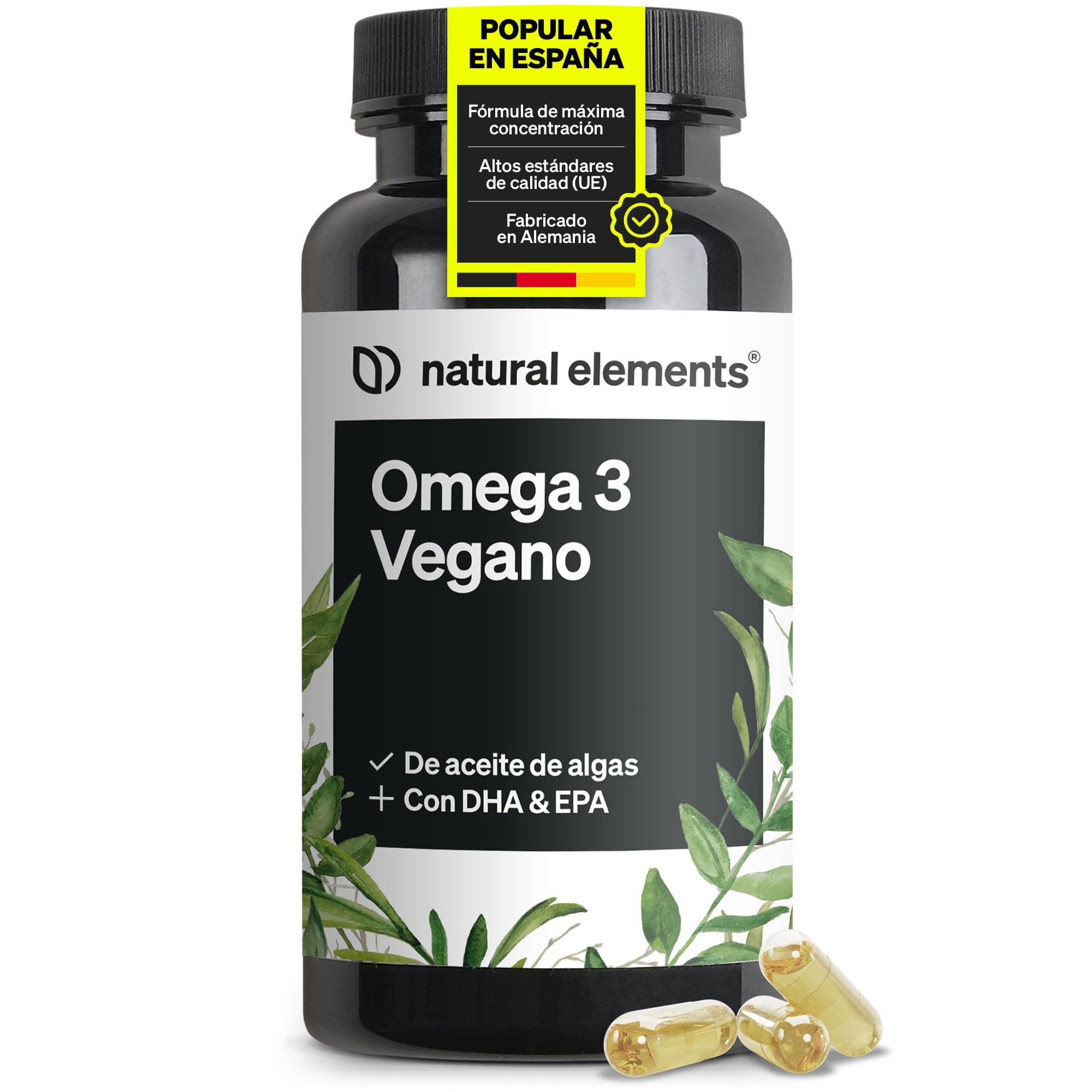Omega 3-1444mg de Aceite de Algas (DHA + EPA 675mg) - 90 cápsulas blandas clínicamente probadas