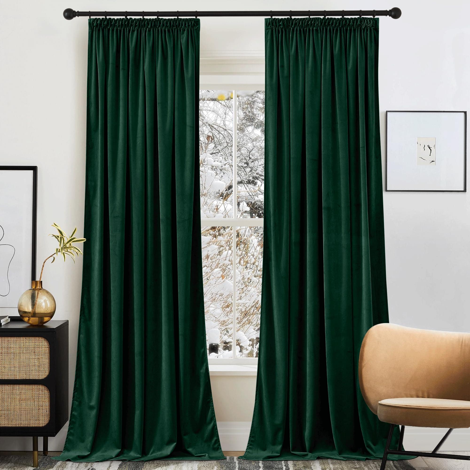PONY DANCE Übergardinen Wohnzimmer mit Kräuselband Vorhänge Samt 2er Set H 280 x B 132 cm Samtvorhang Dunkelgrün Verdunkelnde Gardinen Samt (300g/m²) Velvet Thermal Curtains for Living Room