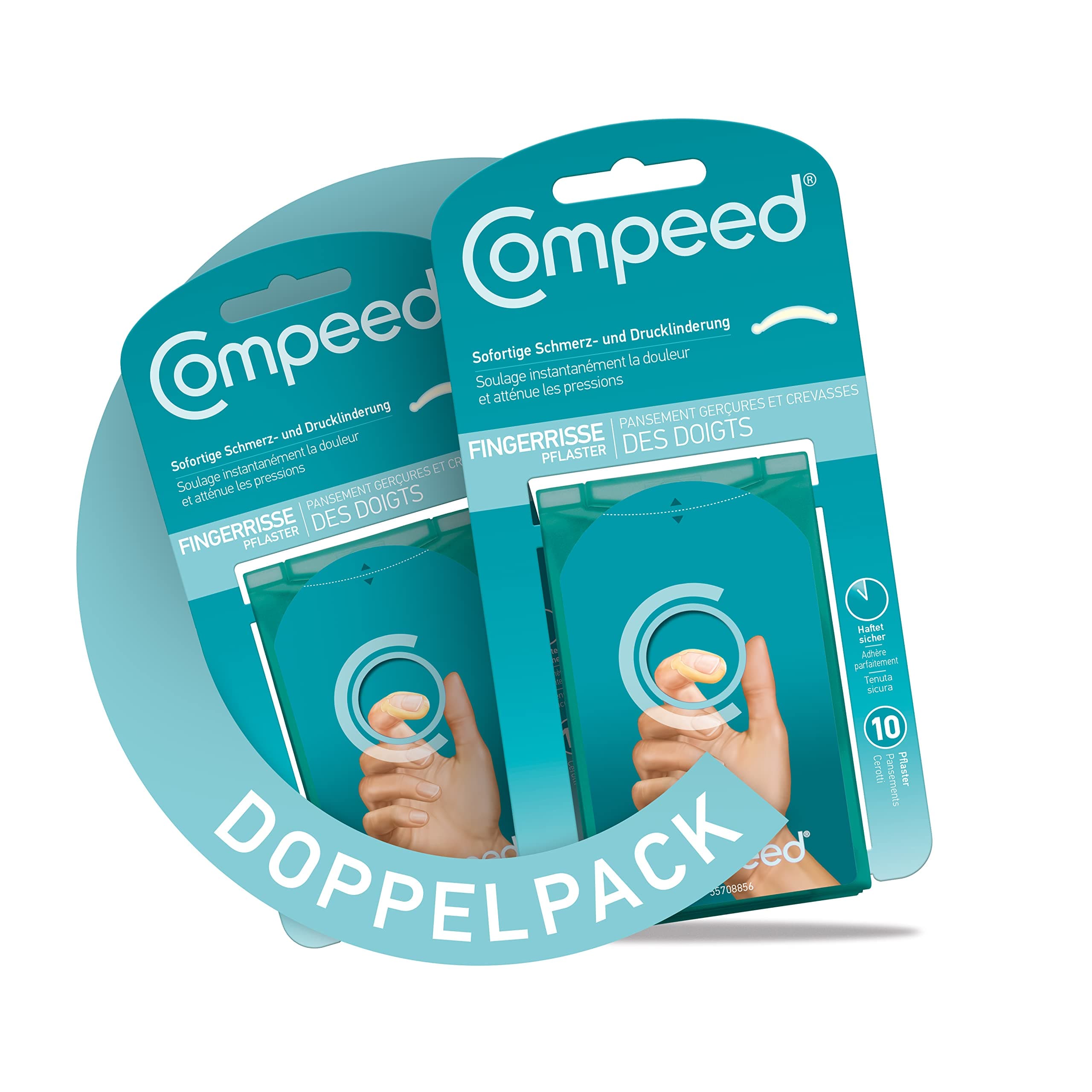 Compeed Fingerrissepflaster Doppelpack – Fingerpflaster mit Hydrokolloid gegen eingerissene Fingerkuppen und Risse der Nagelhaut, 20 Pflaster