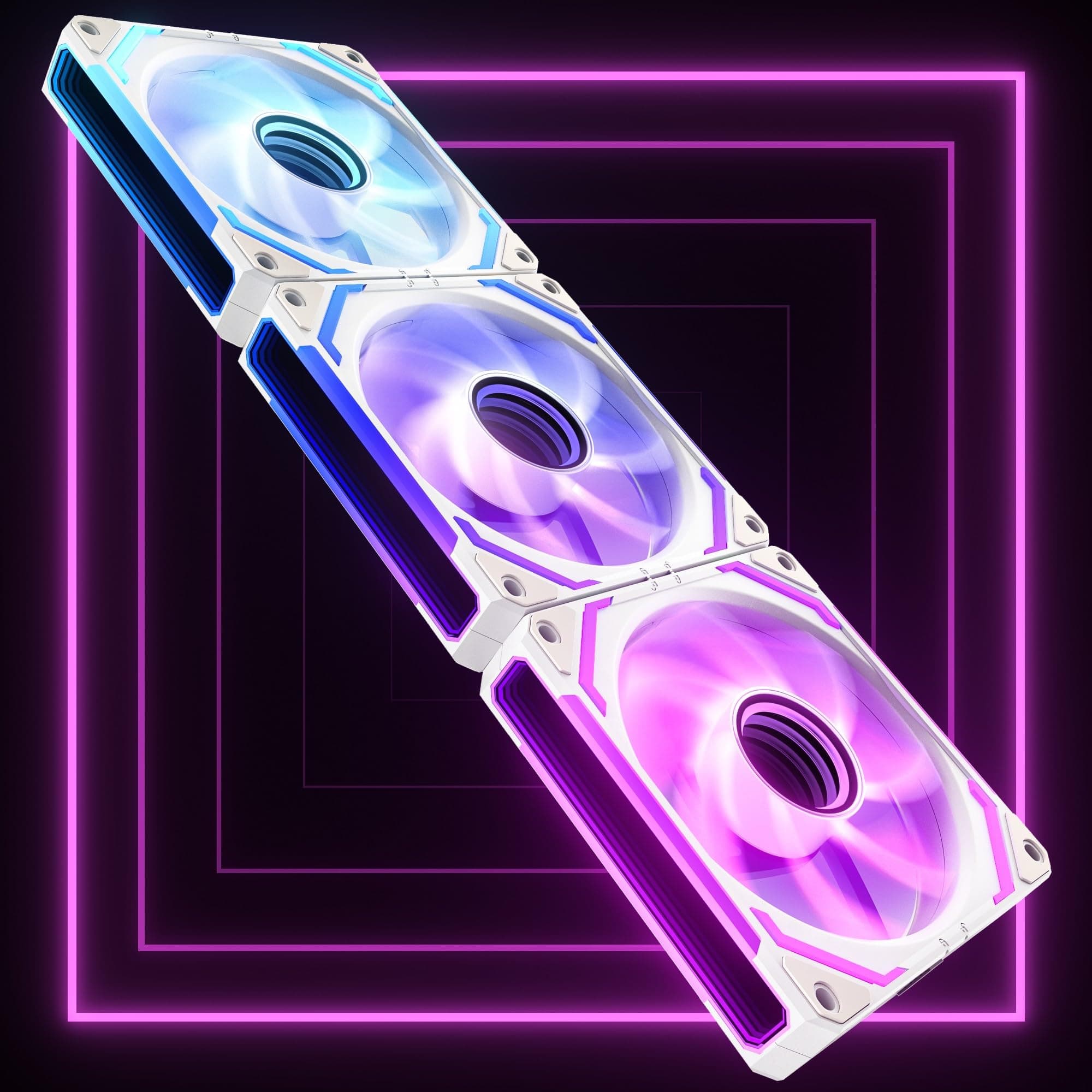 AsiaHorse COSMIQ Ventiladores RGB para PC 120 mm Reverse, set de 3 con conexión en cadena ARGB, espejo infinito, FDB, 2000 RPM, 68,5 CFM, 24 ledes, 4 pines PWM y 5V 3 pines con controlador blanco