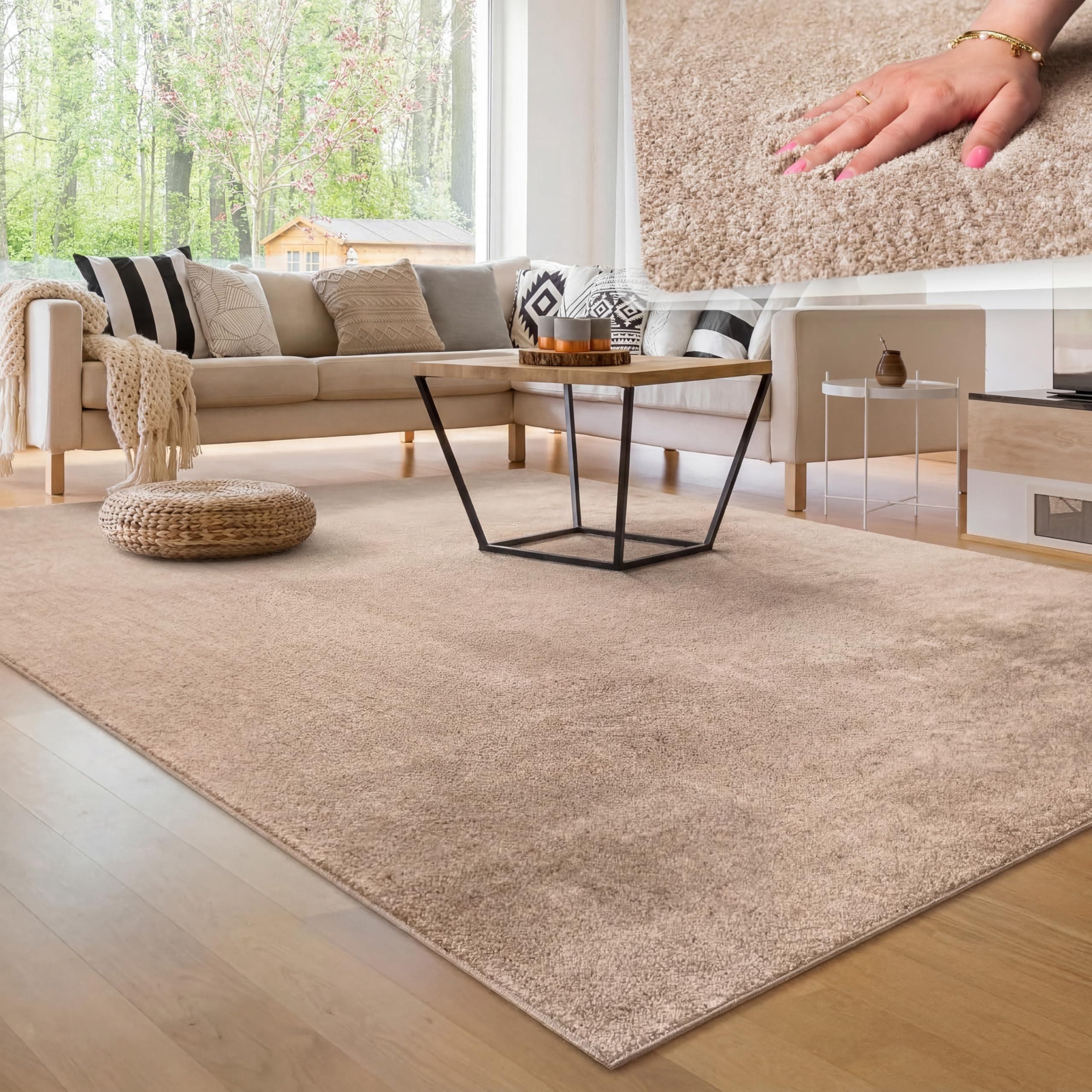 Paco Home Moderner Kuscheliger Wohnzimmer Teppich Kurzflor waschbar flauschig Weich Einfarbig Felloptik zeitlos stilvoll rutschfest pflegeleicht, Grösse:160x220 cm, Farbe:Beige