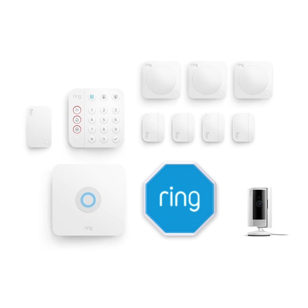 Kit Ring Alarm L + caméra intérieure (Indoor Camera, 2e gén.) + sirène extérieure | Alarme maison sans fil connectée, système de sécurité avec surveillance assistée en option | Fonctionne avec Alexa