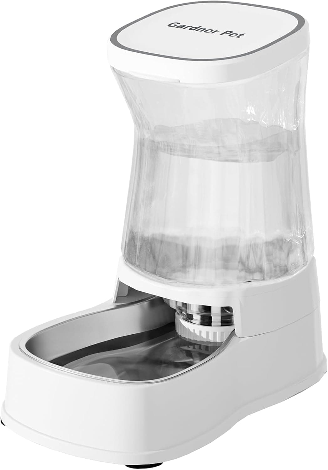 Gardner Pet 3.85L Comedero Gato Automatico, Bebedero Gatos Automatico con Bol Acero Inoxidable, Bebedero Perro para Gravedad, Sin BPA, Prevenir el Vertido, No Requiere Electricidad (Blanco)