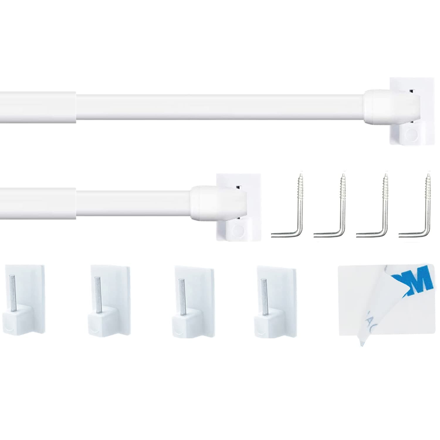 2 Pezzi Bastoni per Tende a Vetro Aste per Tende Estensibili Bacchette per Tende Senza Forare per Negozi, Armadi, Finestre, Cucine, Progetti Fai Da Te(40-70CM, Bianco)