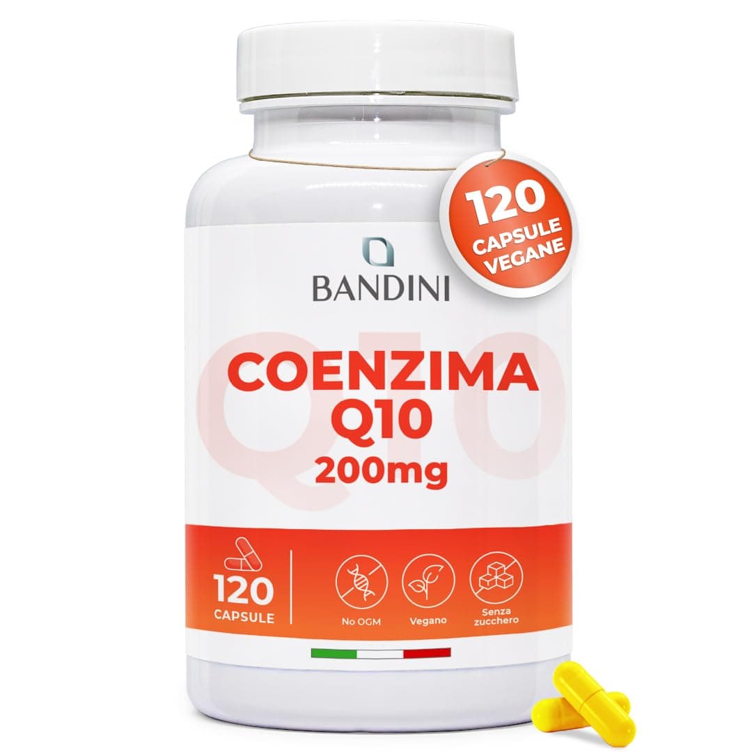 Bandini® Coenzima Q10 200mg, 120 Capsule Vegane (Per 4 mesi) 1 Capsula al Giorno, Ubiquinone Puro 100% Coq10 200mg Fermentato Naturalmente, Alto Dosaggio, Co Q 10 ad Alta Biodisponibilità senza OGM