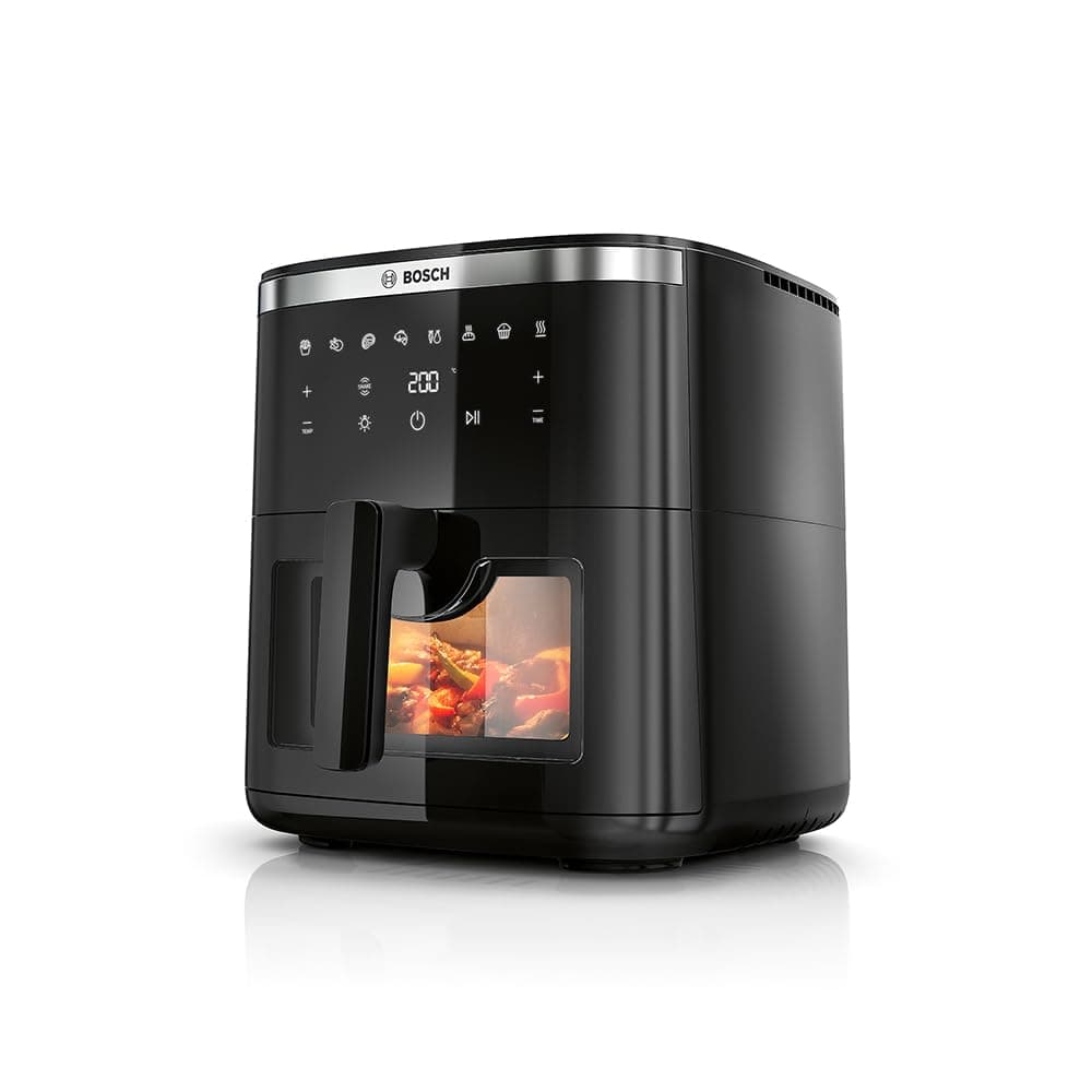 Bosch freidora de aire Serie 6, MAF671BO, Air Fryer XXL con capacidad de 7,2 L, con 7 programas y ventana de visualización con luz, cocinado hasta 65%¹ más rápido, negro