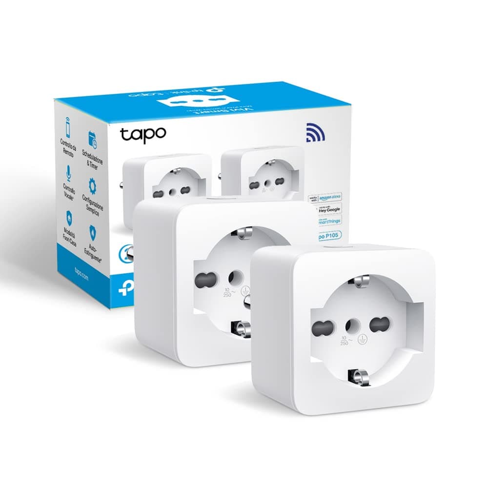 Tapo P105(2-pack) Presa Smart Italiana, WiFi Intelligente Smart Plug, Controllo Vocale, Compatibile con Alexa e Google Home, Controllo Remoto Tramite APP Tapo, Tempo di Preselezione