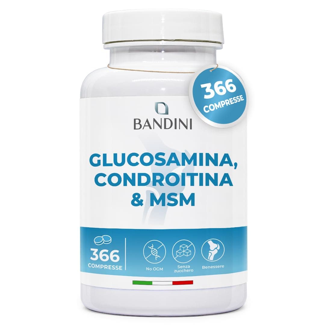 Bandini® Glucosamina Condroitina MSM 366 Compresse con Vitamina C | Per Articolazioni e Cartilagini | Formula Completa con 600mg di Glucosamina, 100mg di Condroitina e di MSM per dose giornaliera