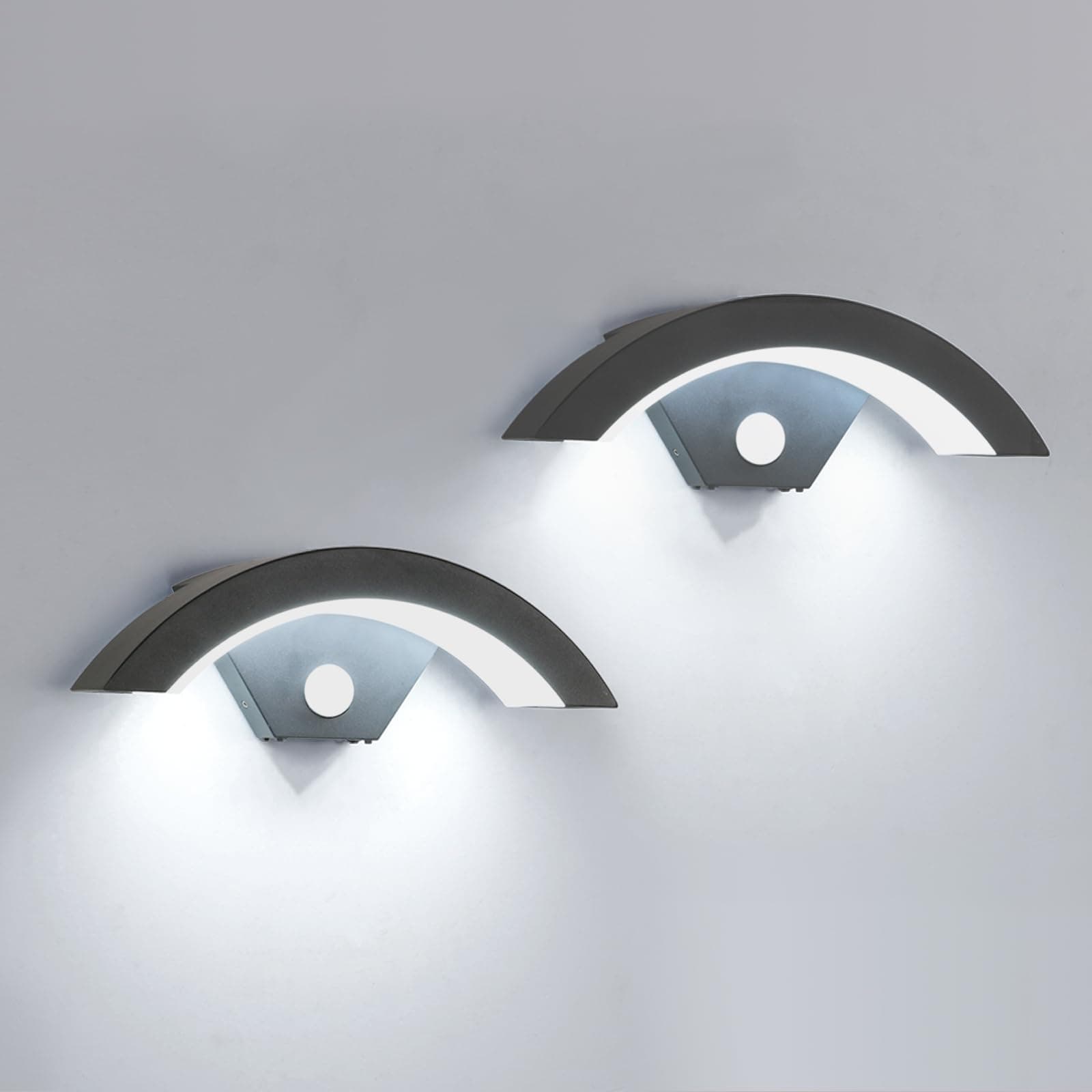 SENQIU 2 Pièces Applique Murale LED Extérieur avec Détecteur de Mouvement, 24W IP65 Etanche Moderne Luminaire Murale, Éclairage Extérieur Noir pour Terrasse Jardin Garage Entrée, Blanc froid 6500K
