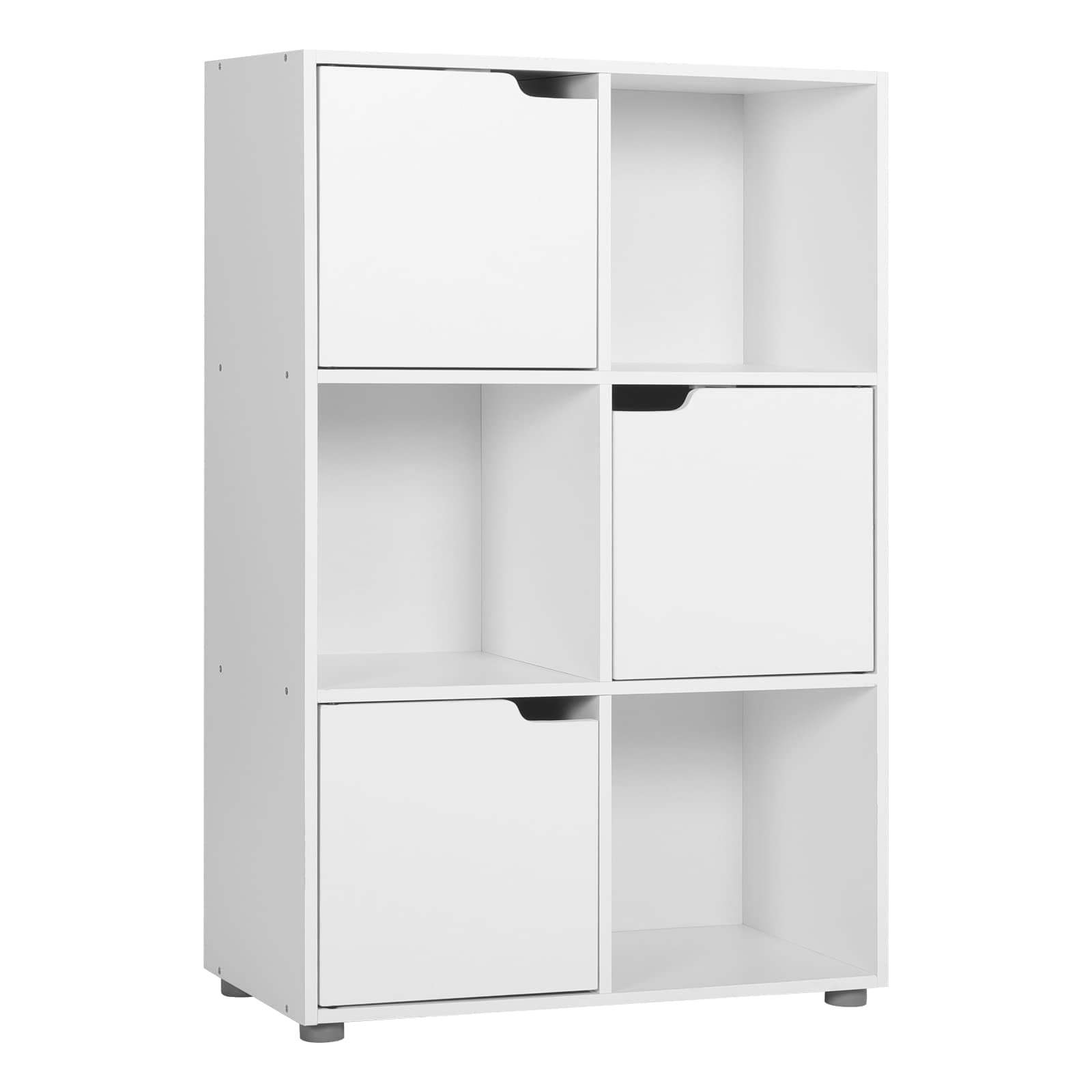 WOLTU Bücherregal, für Arbeitszimmer Schlafzimmer & Wohnzimmer, Bücherschrank mit 3 Türen und 6 Fächer, Aufbewahrungregal, 59,6 x 91 x 29 cm (B x H x T)