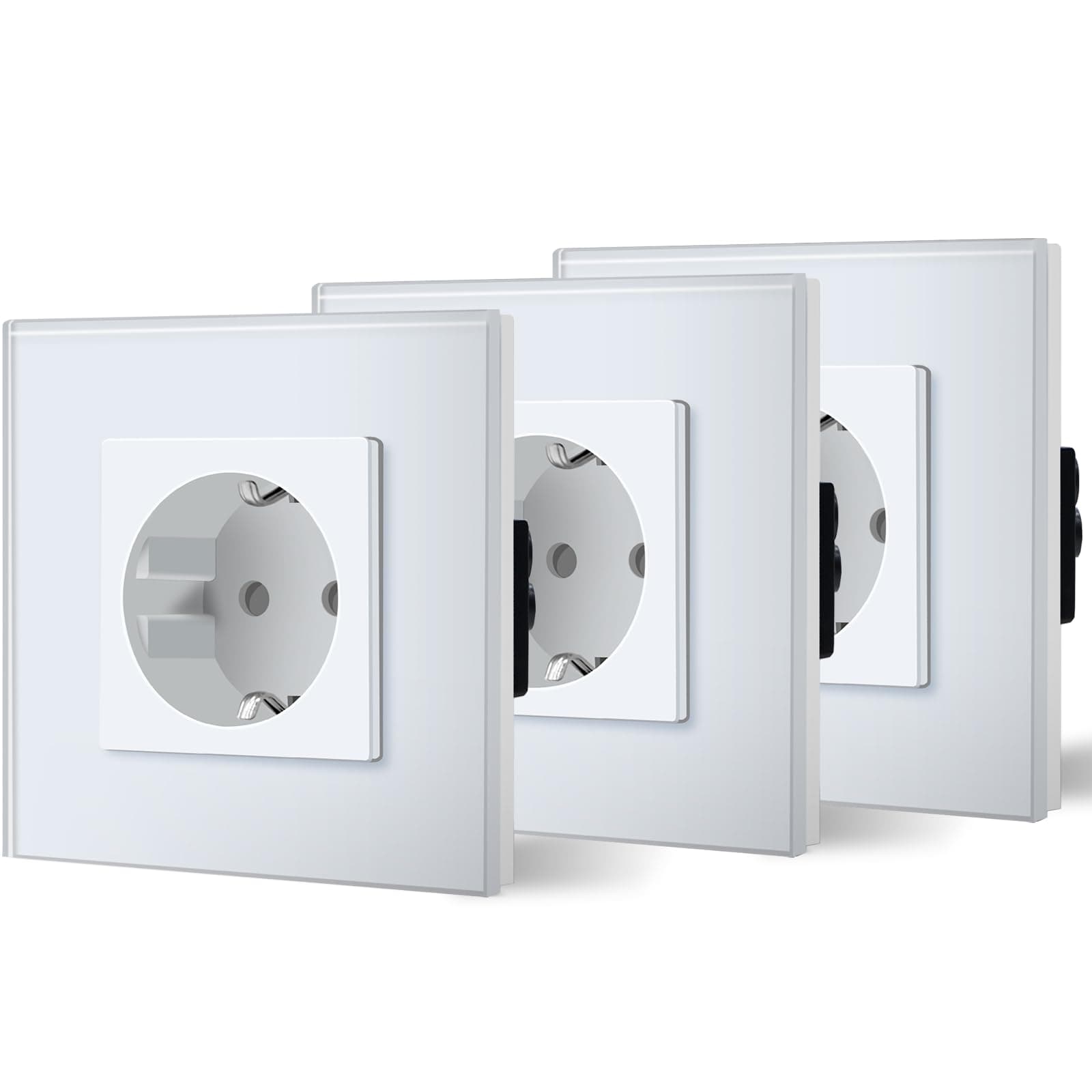 BSEED Enchufe de Pared con Cristal,Enchufes Empotrable Estándar,Toma de Corriente,Seguridad infantil,Fácil de Instalar,M Serie,1 Enchufe - 3 Paquetes,86mm Blanco