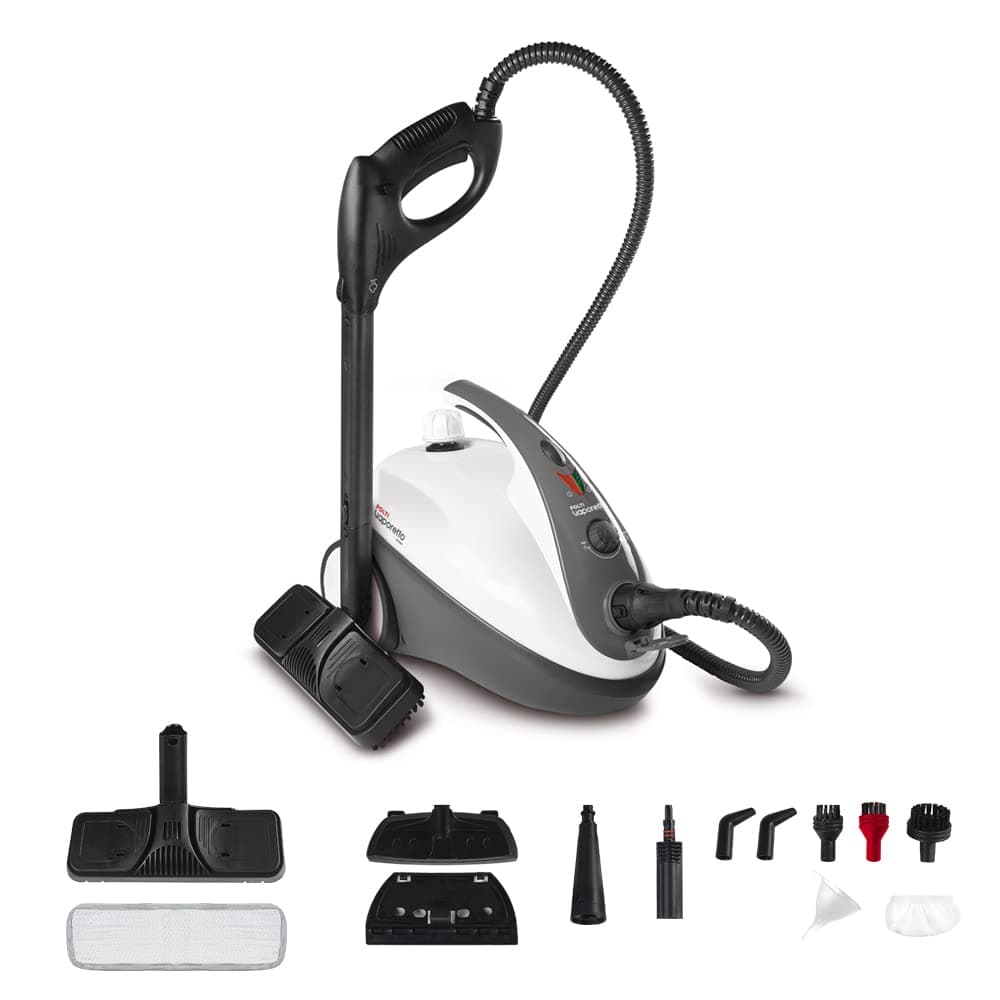 Polti Vaporetto™ Smart 30 S Nettoyeur Vapeur avec Chaudière à Pression 3 Bars, Bouchon de Sécurité, Réservoir 1,6 L, Chauffe Rapide, Compartiment Accessoires, 12 Accessoires Inclus, Blanc et Gris
