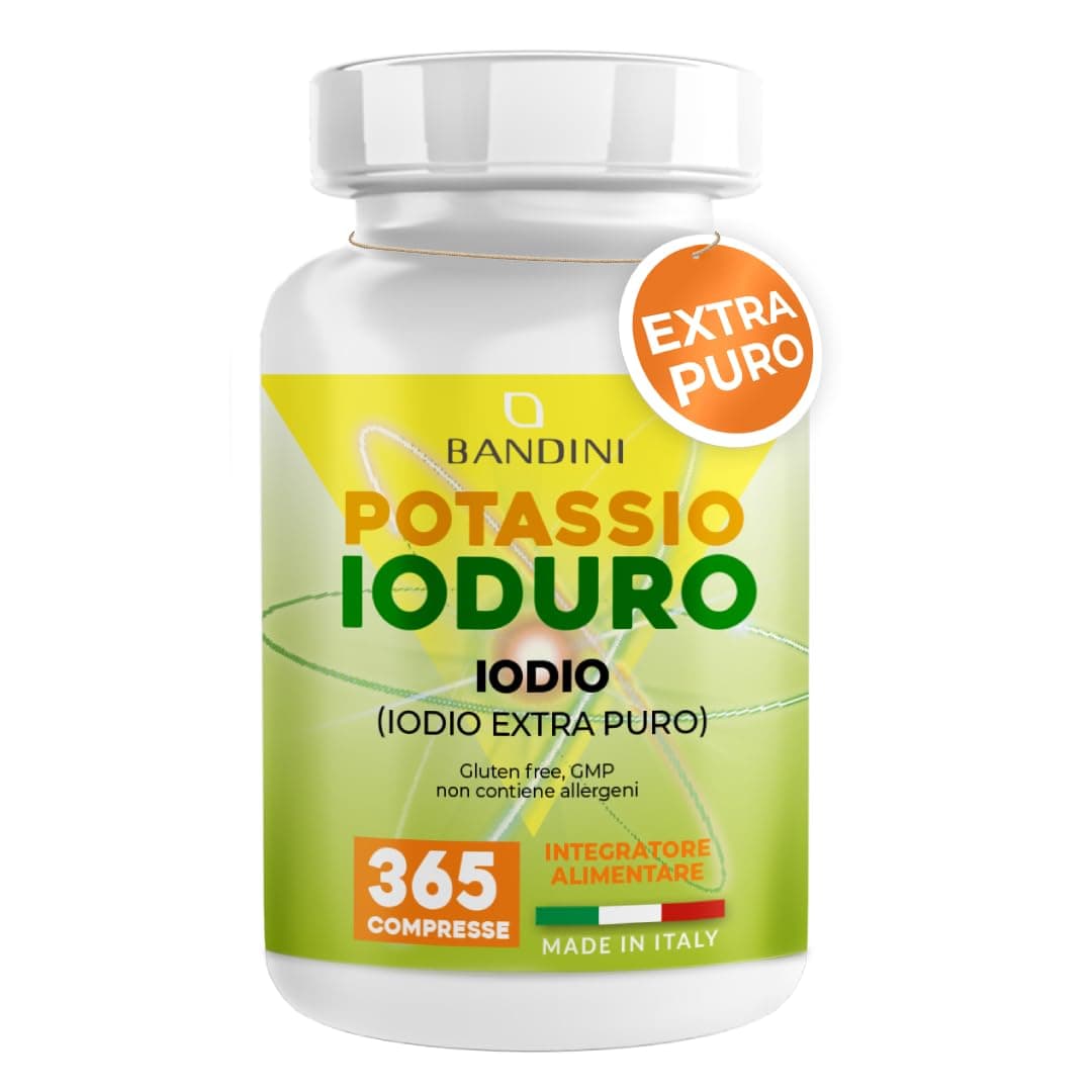Bandini® Ioduro di Potassio, Iodio 365 Compresse (+ 1 Anno), Iodio EXTRA PURO ad Alto Dosaggio, Contribuisce alla Normale Funzione della Tiroide, 100% Vegan, Senza Glutine, Senza Lattosio, No OGM