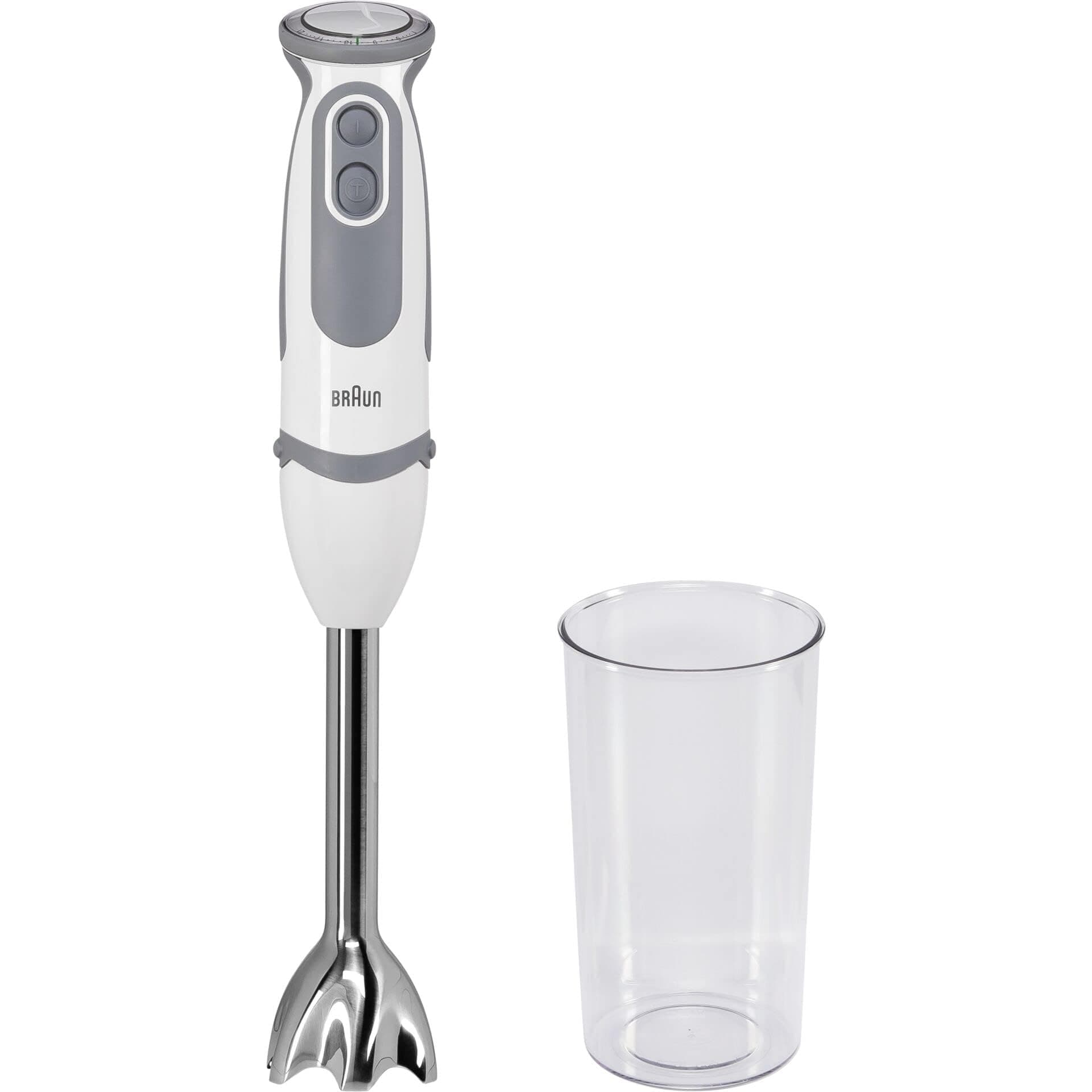 Braun Stabmixer MQ 5200WH - MultiQuick 5 Vario Pürierstab mit Edelstahl Mixfuß, 1000 Watt, inkl. 600 ml Mix- & Messbecher, weiß/grau