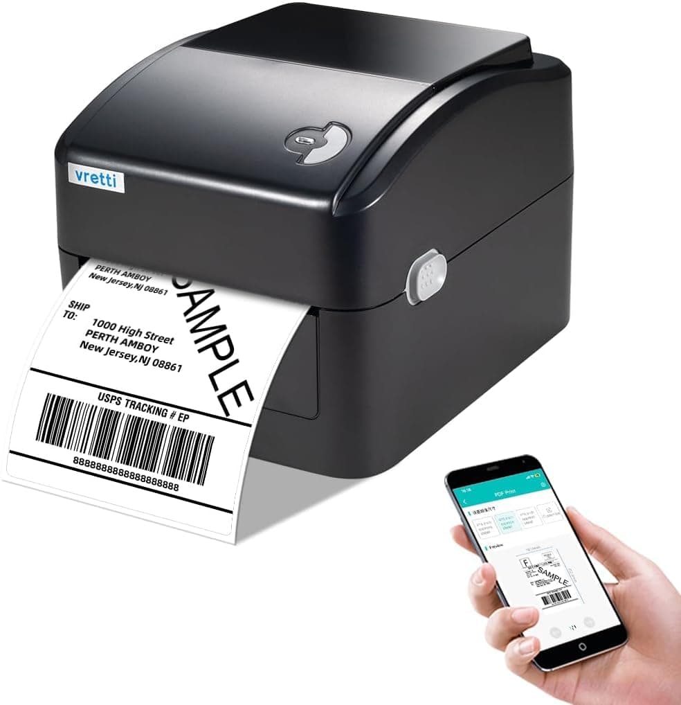 vretti Bluetooth Impresora de Etiquetas de Envío, Impresora de Etiquetas Térmicas 4x6 para Paquetes de Envío, Máquina de Etiquetas de Escritorio para Pequeñas Empresas UPS Ebay