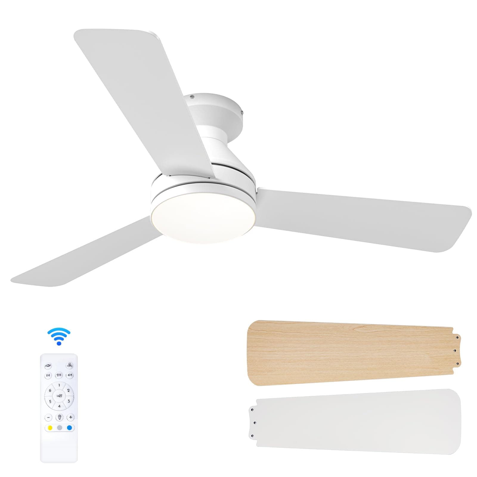 Passky Ventilador de Techo con Luz Silencioso 107cm | Mando a Distancia | Motor DC | 3 Temperaturas Luz Regulables | Función Verano-Invierno | 6 Velocidades | Temporizador | Interior/Exterior | Blanco