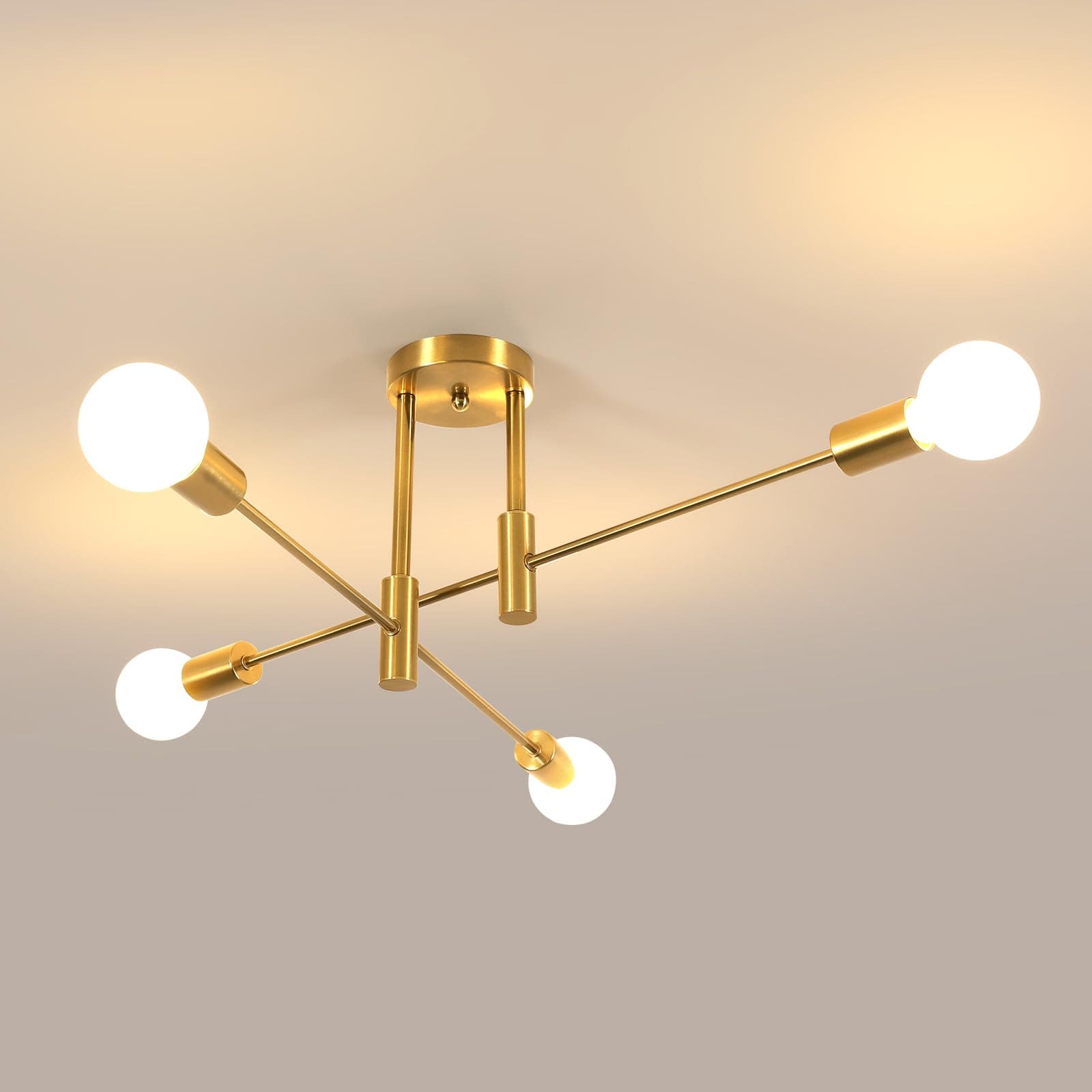 Comely Lampadario Sputnik Vintage, 4 Luci Plafoniera E27 Industriale, Lampadario da Soffitto Retro Regolabile di 180° per Soggiorno Camera da Letto Cucina, Dia 72 CM, Oro