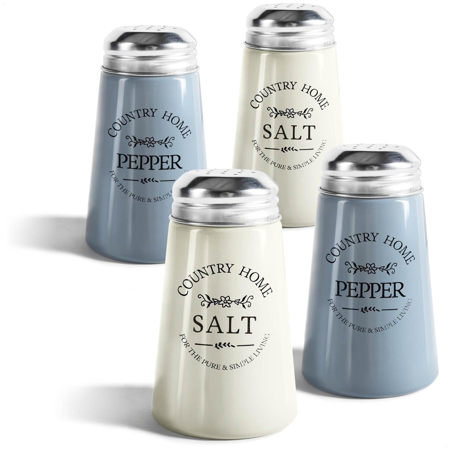 COM-FOUR® 4x shakers à épices en verre coloré - salières et poivrières de style vieille maison de campagne anglaise - shaker à assaisonnement idéal pour le gros sel (4-teilig - Glas)