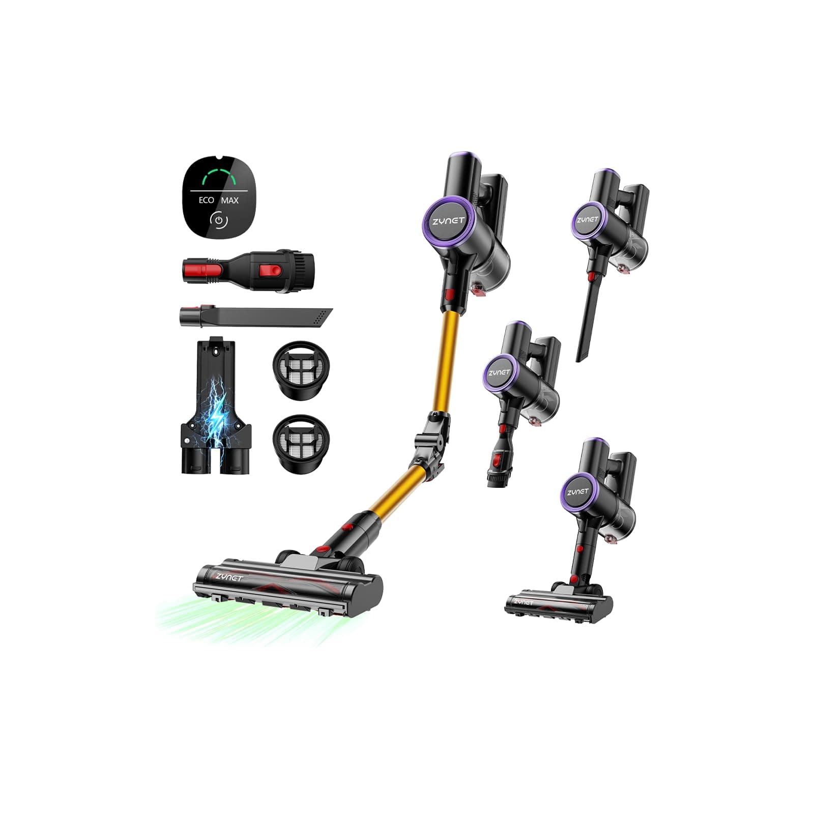 Aspiradora sin Cable Escoba S9,45KPA/550W Aspiradora Inalámbrica con Tubo Plegable y Base de Carga Mural,Luz Verde,Motor Sin Escobillas,hasta 45 Min,para Pelo de Mascotas,Suelos y Alfombras