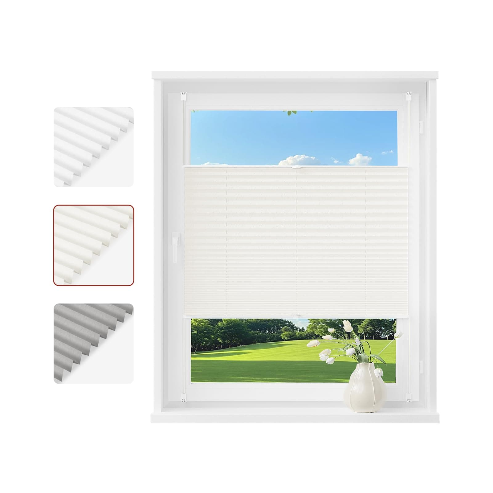 WOLTU Plissee ohne Bohren Klemmfix Faltrollo Jalousie Creme 75x130cm (BxH), Plisseerollo Crushed Optik Sichtschutz und Sonnenschutz Easyfix lichtdurchlässig Rollo für Fenster & Tür