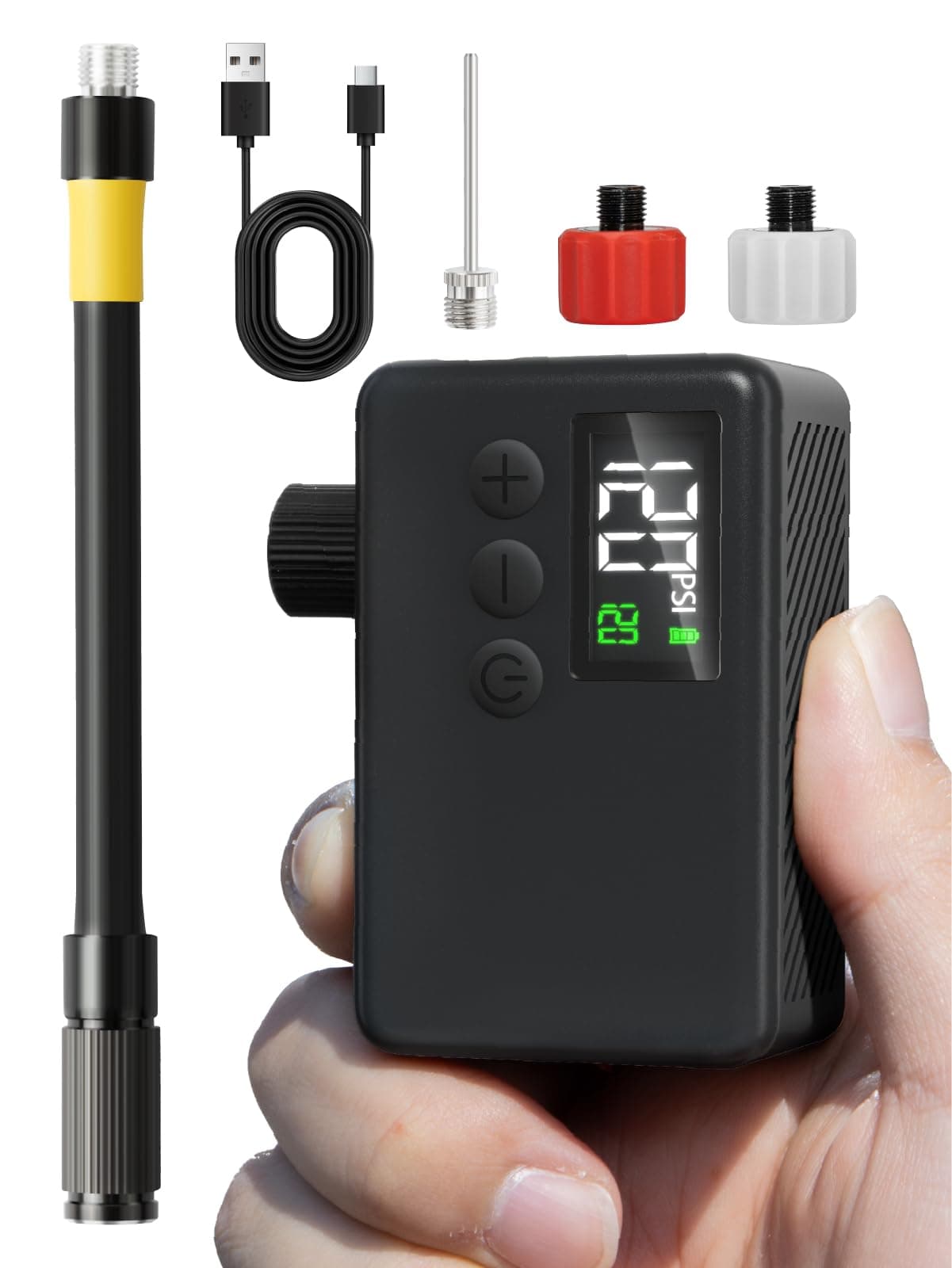 GPUTEK Pompe À Vélo Électrique, Pompe Électrique, Auto-Off Et Lumière LED. pour Les Vélos Électriques, Les Vélos De Montagne, Les De Ville Et De Course avec des Valves De Presta Et Schrader