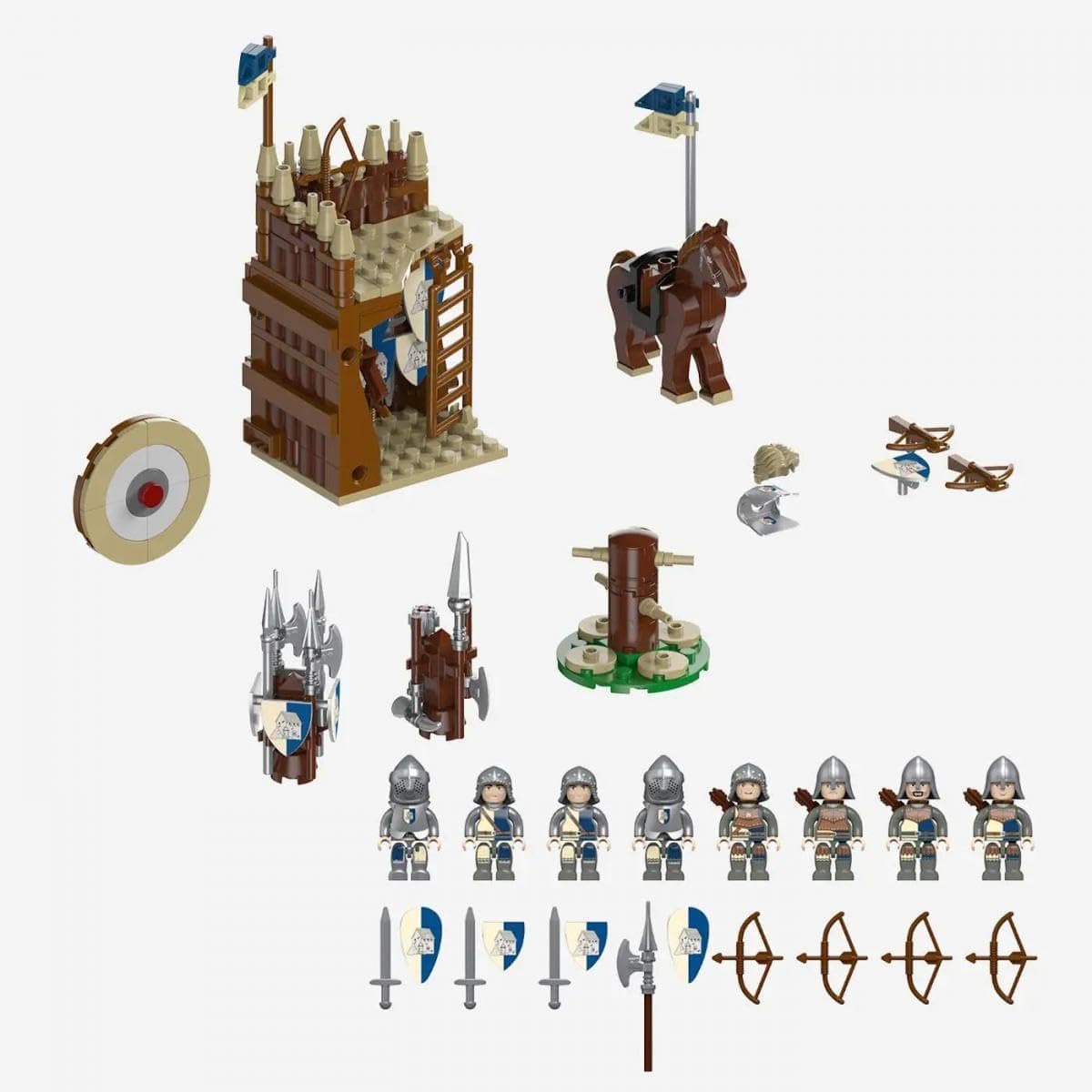 BlueBrixx Pro 108685 – Minifigurenpaket Blaustein - Wachen, 318 Klemmbausteine, Burg Blaustein Set Geschenk für Architektur und Mittelalter Fans, Standardsteine