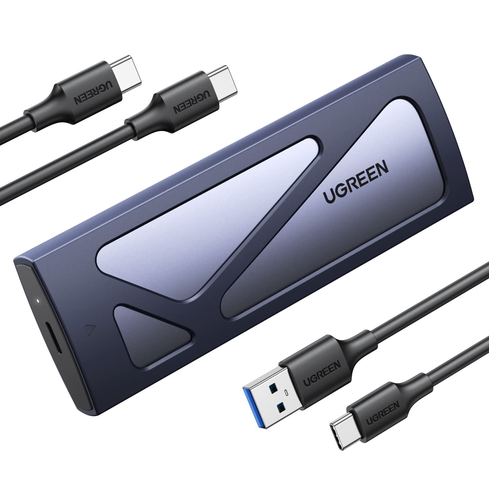 UGREEN NVMe M.2 USB 3.2 SSD Gehäuse-Adapter mit Kühlkissen 10 Gbps für NVMe PCIe M-Key/M+B Key in 2230/2242/2260/2280 mit USB CC und AC Kabel Werkzeuglos(Silver)