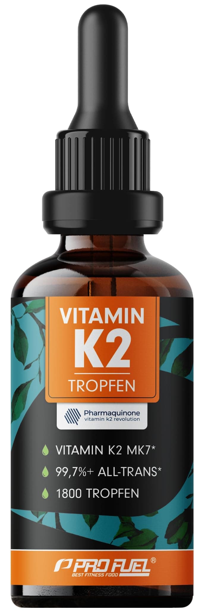 Vitamin K2 Tropfen hochdosiert 1800x (50ml) - 200 µg Vitamin K2 MK7, Pharmaquinone® Premium Vit. K2 hochdosiert mit 99,7+% all-trans-Gehalt - laborgeprüft mit Zertifikat - 100% vegan