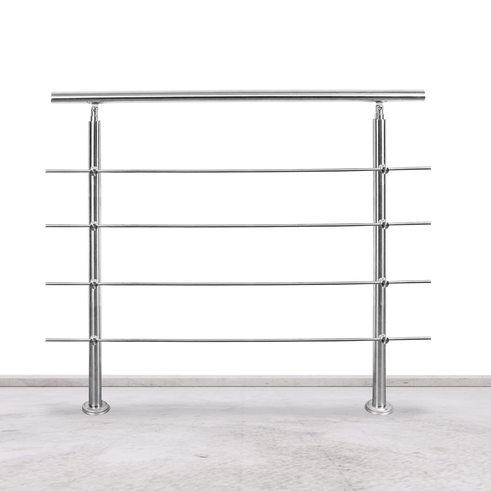 Lospitch Barandilla de acero inoxidable, pasamanos para escaleras, interior y exterior, barandilla para balcón, parapeto, escaleras, ángulo ajustable, diámetro de 42 mm (180 cm, 4 travesaños)