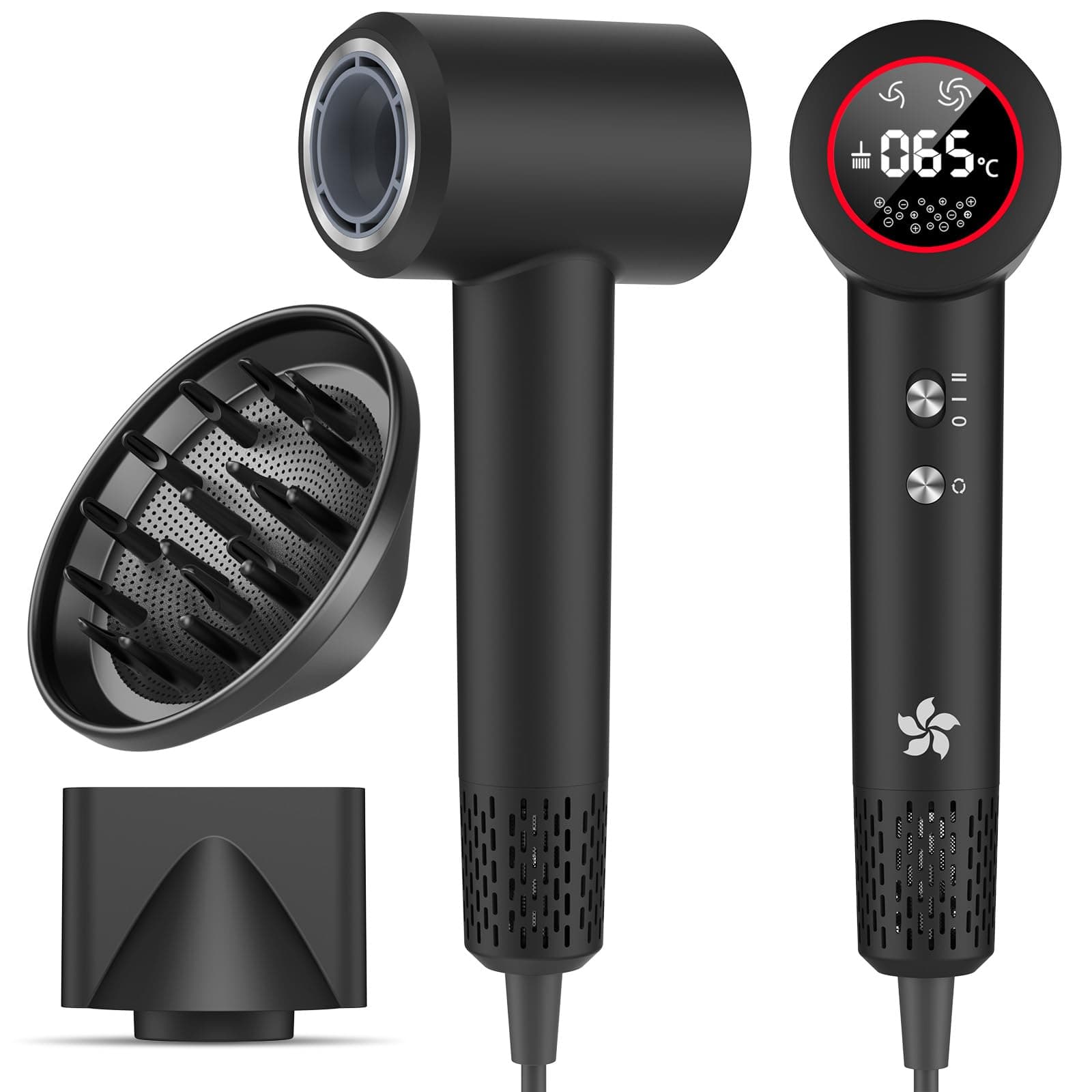 Asciugacapelli Ionico con Diffusore, Phon Capelli Professionale, Phon al Plasma da 400 Milioni, Motore Brushless da 110.000 giri/min per Asciugatura Rapida, 57dB Rumore Basso per Viaggio e Familiari