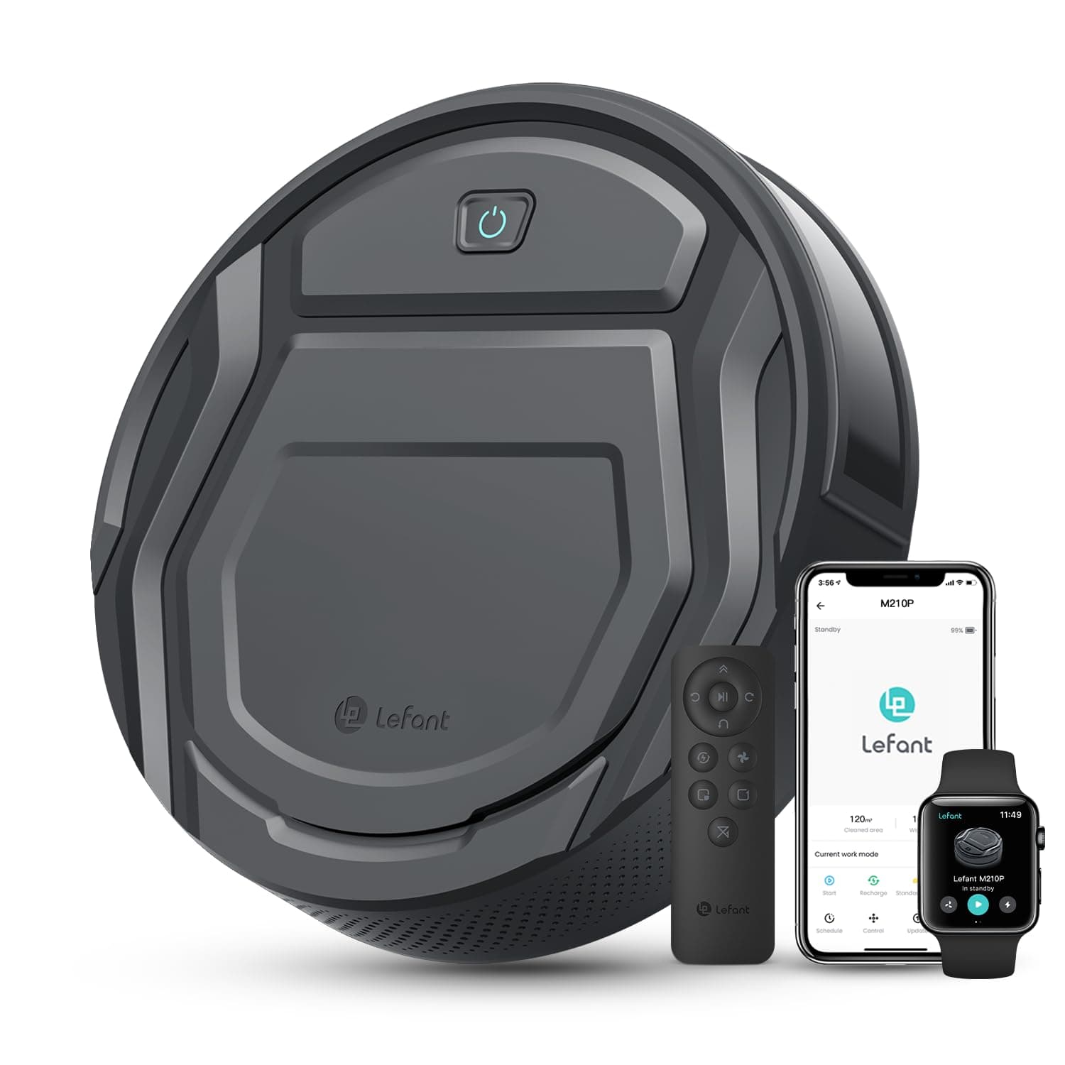 Lefant Robot Aspirateur M210P, 2200Pa d’Aspiration, Mince Silencieux, 6 Modes de Nettoyage, Auto-Charge, WiFi Bluetooth Alexa App, 120min d’Autonomie, Idéal Poils d’Animaux Sols Durs Tapis