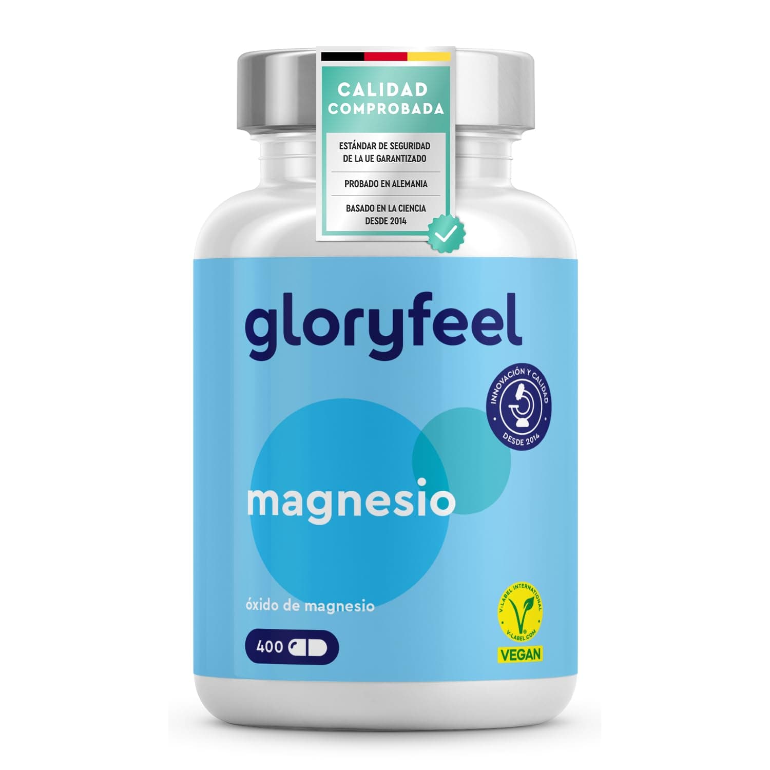 Magnesio 400 Cápsulas - 664mg de los cuales 400mg son de MAGNESIO ELEMENTAL (puro) - Contenido más alto que el citrato de magnesio - Reduce cansancio, mantiene huesos, dientes y músculos
