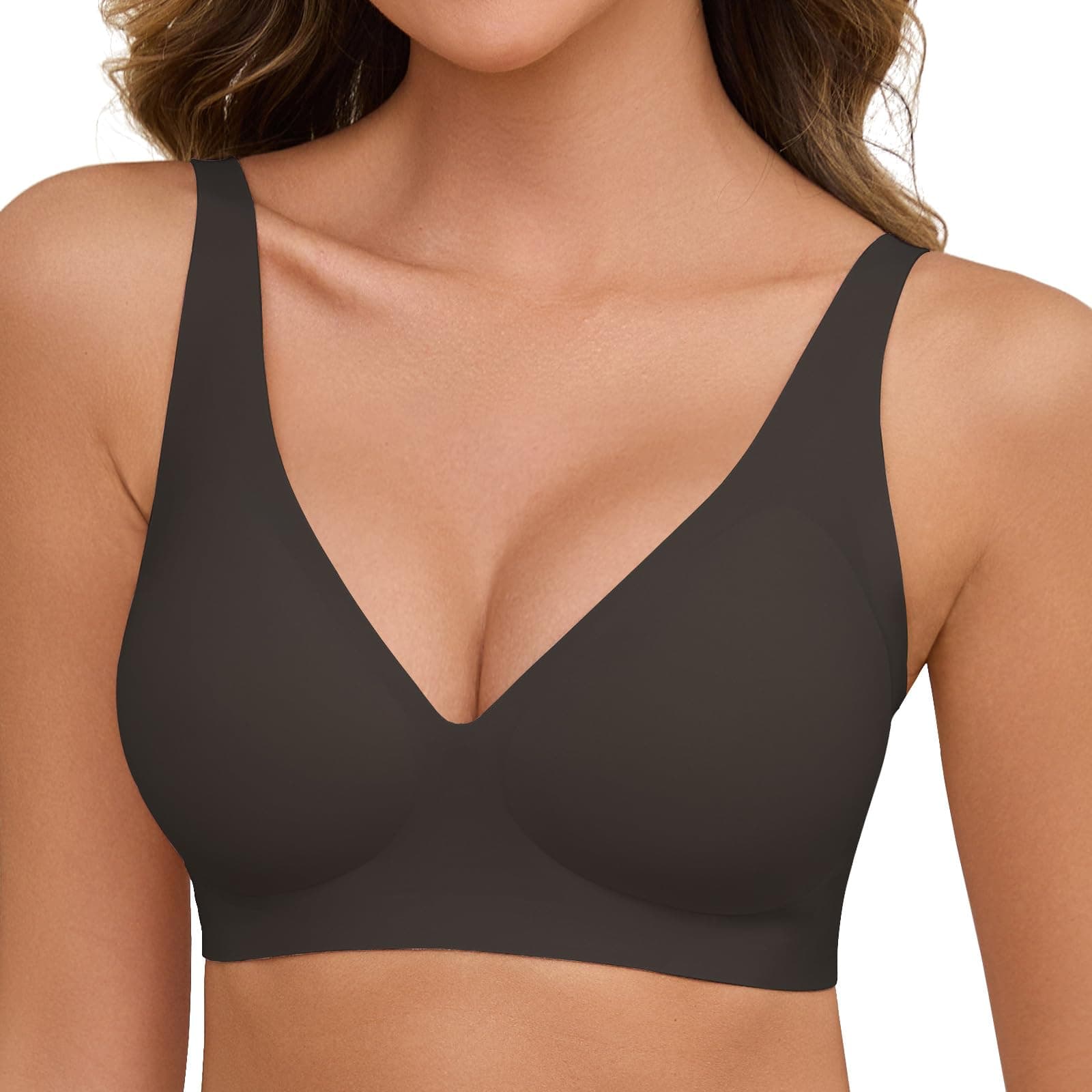 Nadeer Sujetador sin Aros Mujer Bralette sin Costuras Push Up Sostenes Básicos Cuello V Brasier de Dormir Comodos con Extensor de Sujetador