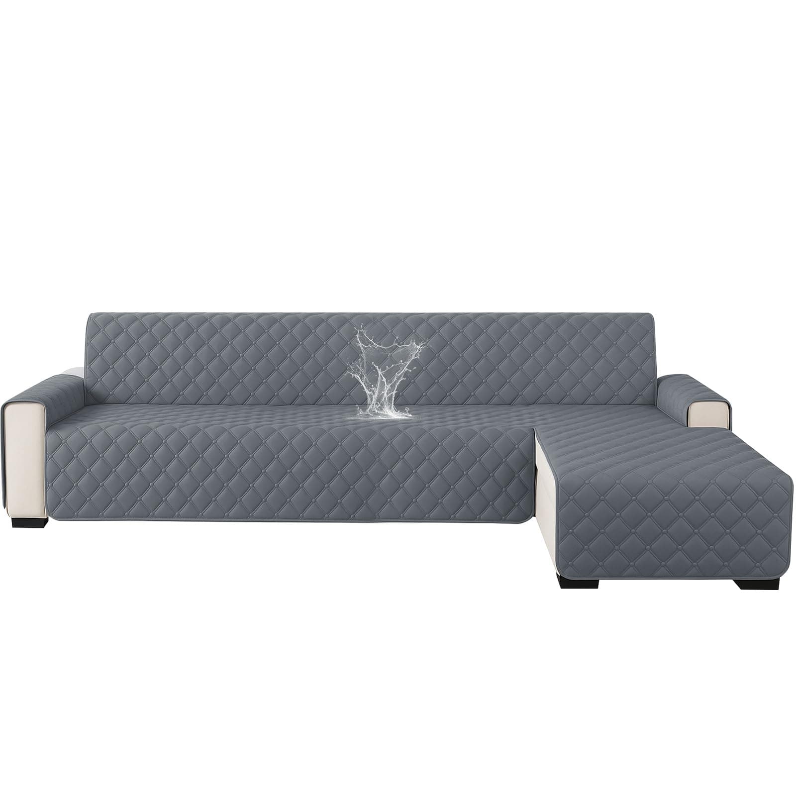 Ystyle Impermeabile Copridivano 3 Posti Con Penisola (L 255 CM), Copridivano Angolare Destra/Sinistra Universale Reversibile, Antigraffio, Antiscivolo, Antimacchia, Facile Lavare, Grigio Scuro