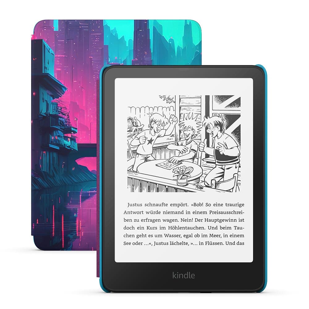 Amazon Kindle Paperwhite Kids (neueste Generation) – Größeres, blendfreies 7-Zoll-Display – Mit Kindle lesen Kinder durchschnittlich mehr als mehr als 45 Minuten – 16 GB – Cyber-Skyline-Design