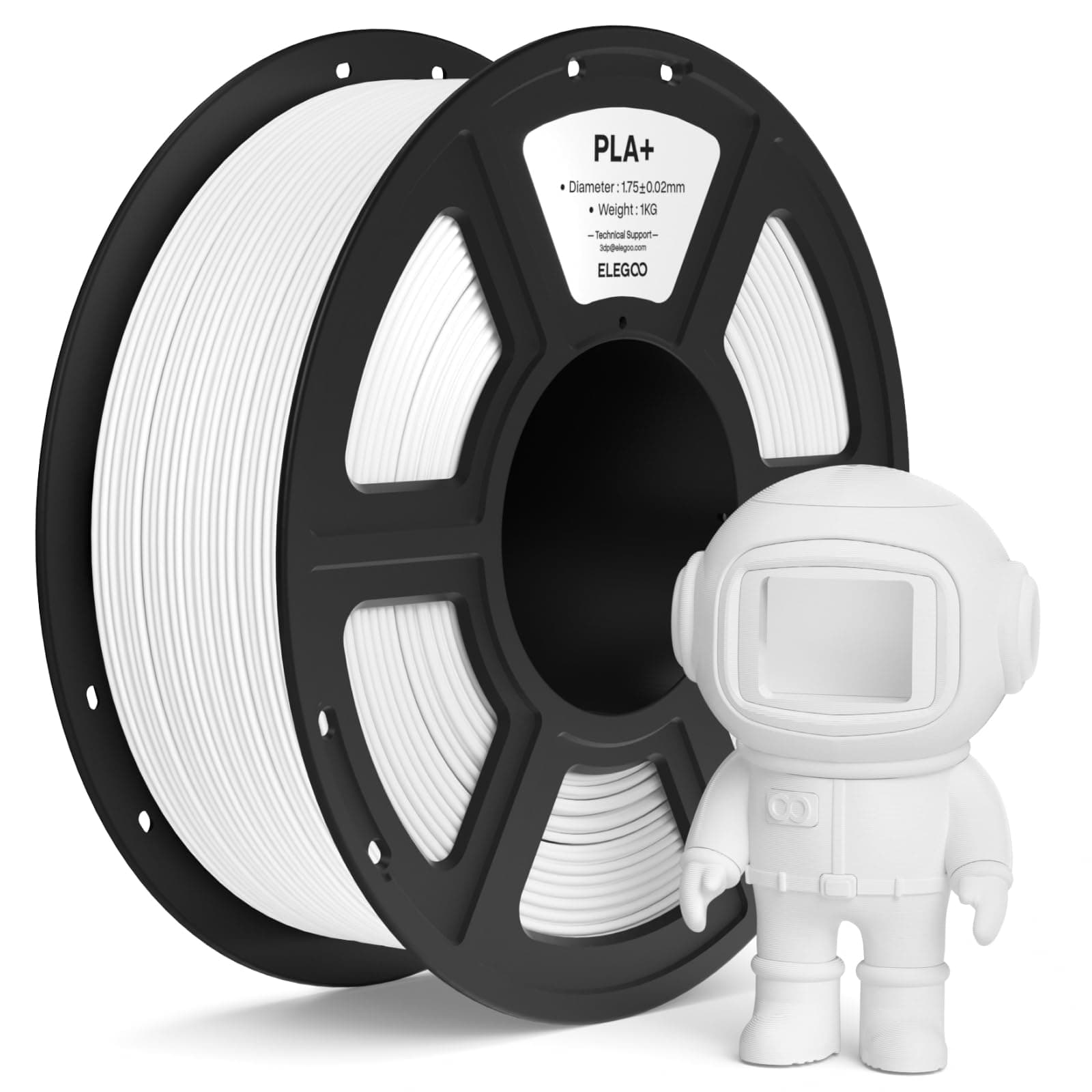 ELEGOO Filamento PLA+ 1.75 1KG Blanco, Filamento PLA Plus para Impresora 3D, Precisión Dimensional +/- 0.02mm, Carrete Filamento 3D, para Mayoría Impresoras 3D