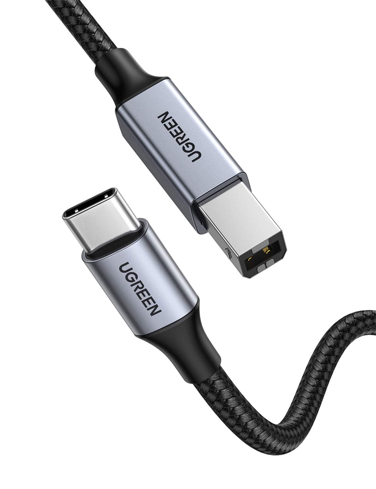 UGREEN USB C Druckerkabel USB B auf USB C Kabel Scannerkabel mit Aluminiumstecker kompatibel mit iPhone 17/16/15 Serie MacBook Canon Epson Drucker DAC MIDI Kabel usw (Silber 1m)