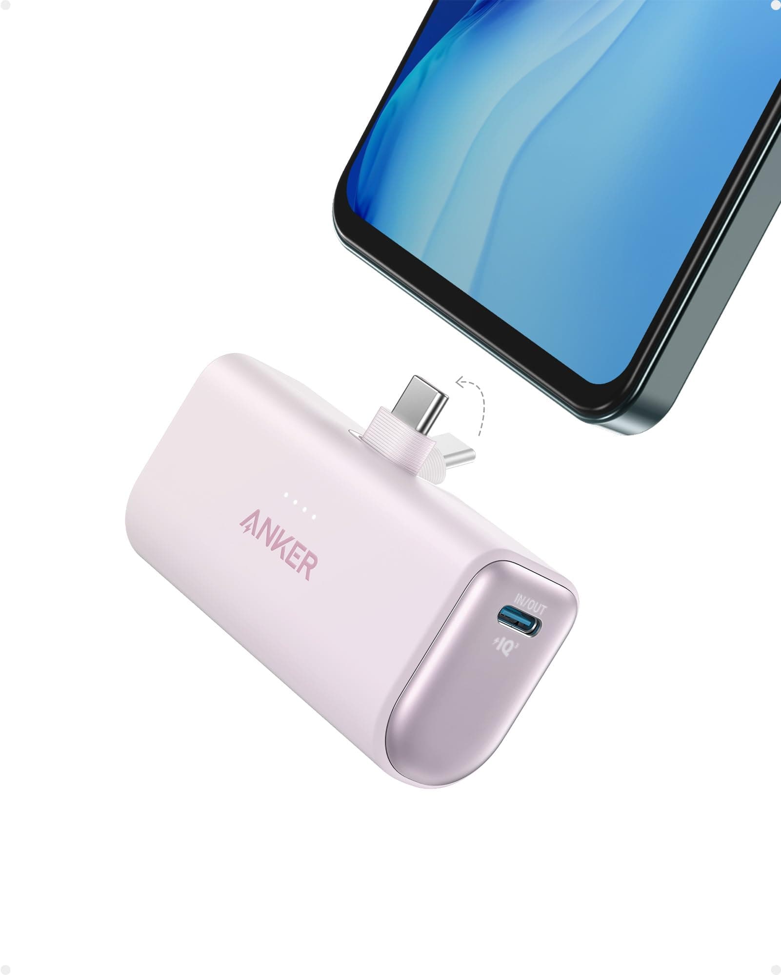 Anker Nano Powerbank, 5000mAh Powerbank 22,5W, Integrierter Faltbarer USB-C Konnektor, Kompatibel mit iPhone 17/16, Samsung S22/23 Serie, Note20/10 Serie, Huawei, iPad Pro/Air, AirPods und mehr(Lila)