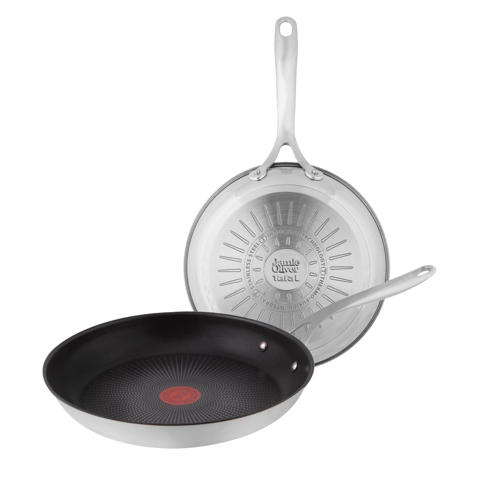 Tefal Jamie Oliver - Juego de 2 Sartenes 24/28 cm, Apto inducción, antiadherente, revestimiento titanio, Thermo-signal, apto lavavajillas y horno, acero inoxidable