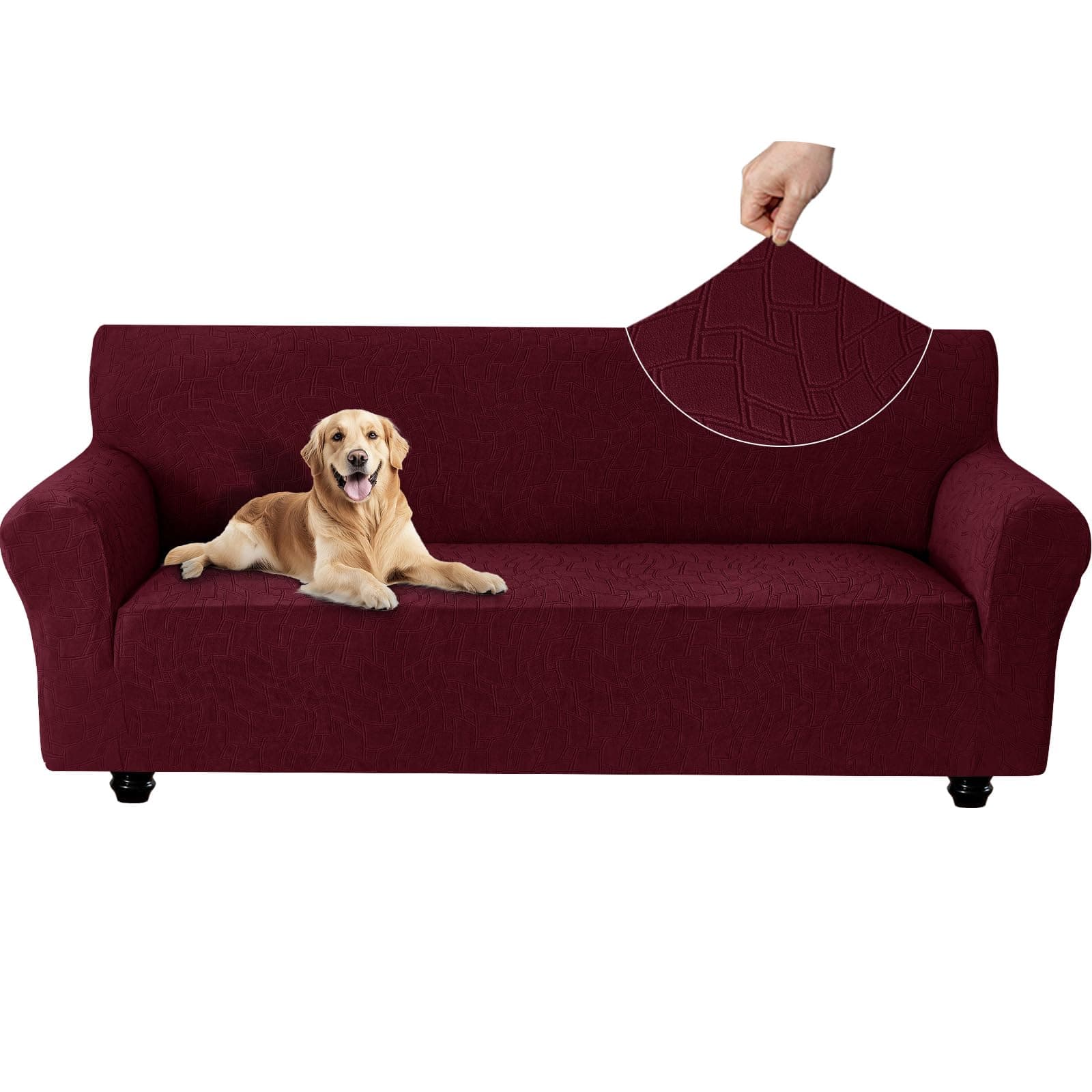 Ystyle Funda Sofa 3 Plazas, Couch Cover Elasticas, Funda para Sofa Antiarañazos Gatos, Forros para Sofas Antideslizante, Protector Sofa Antimanchas Lavable Anti Perros, Burdeos