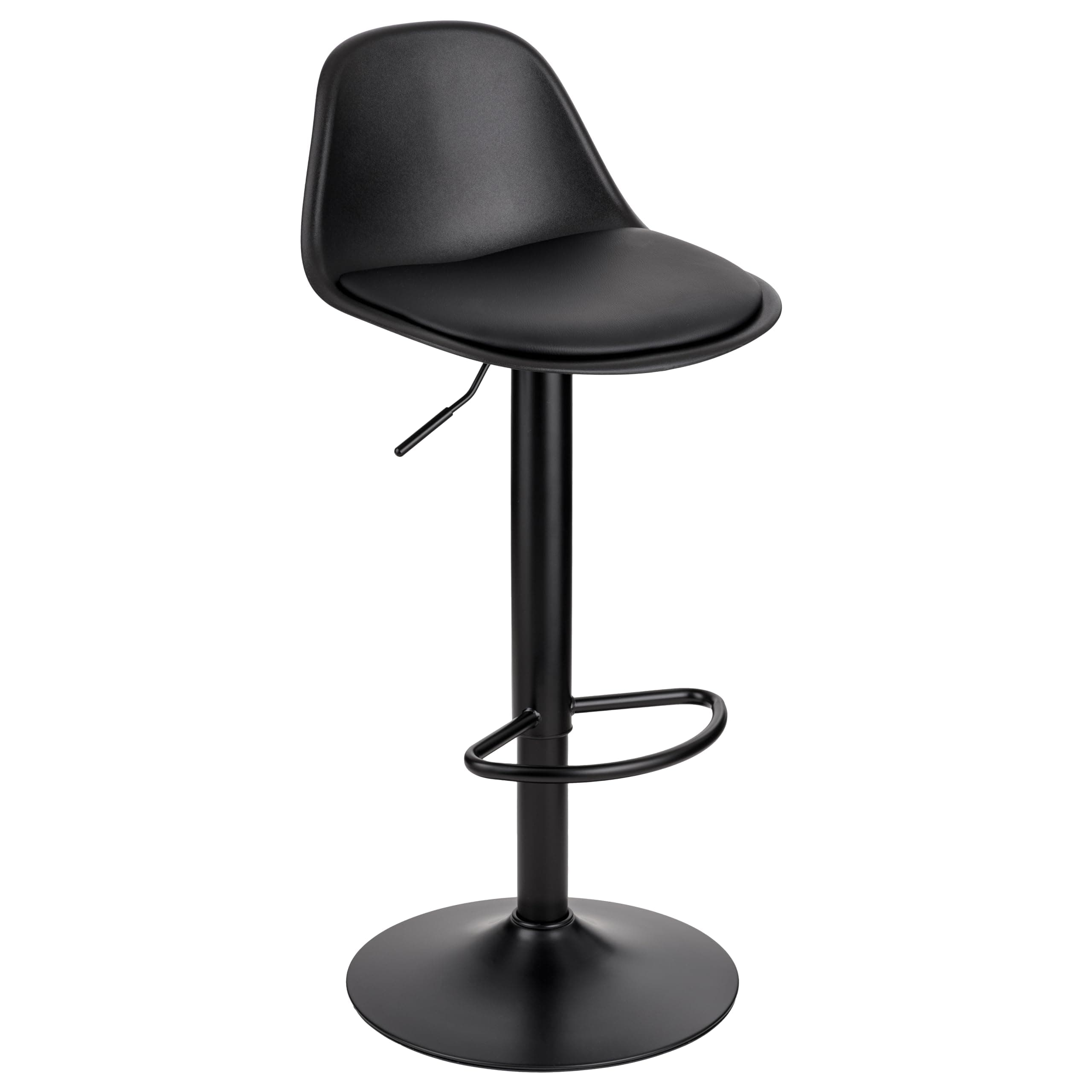 Baroni Home Sgabello Girevole con Schienale e Cuscino, Altezza Regolabile e Poggiapiedi, Fondo Antigraffio, Ideale per Sala da Pranzo, Ristorante, Nero, 1 Pezzo, 40x40x80-104 cm