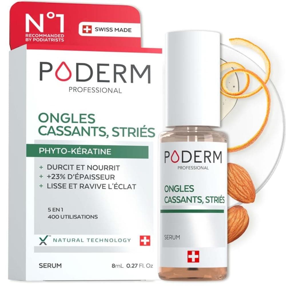 PODERM Ongles Cassants, Stries, Dedoubles | Durcisseur Extra Fort - Soin 2en1 Aux Plantes Réparatrices, Fortifiantes et Nourrissantes | Solution Professionnelle Pied/Main | Fabriqué en Suisse