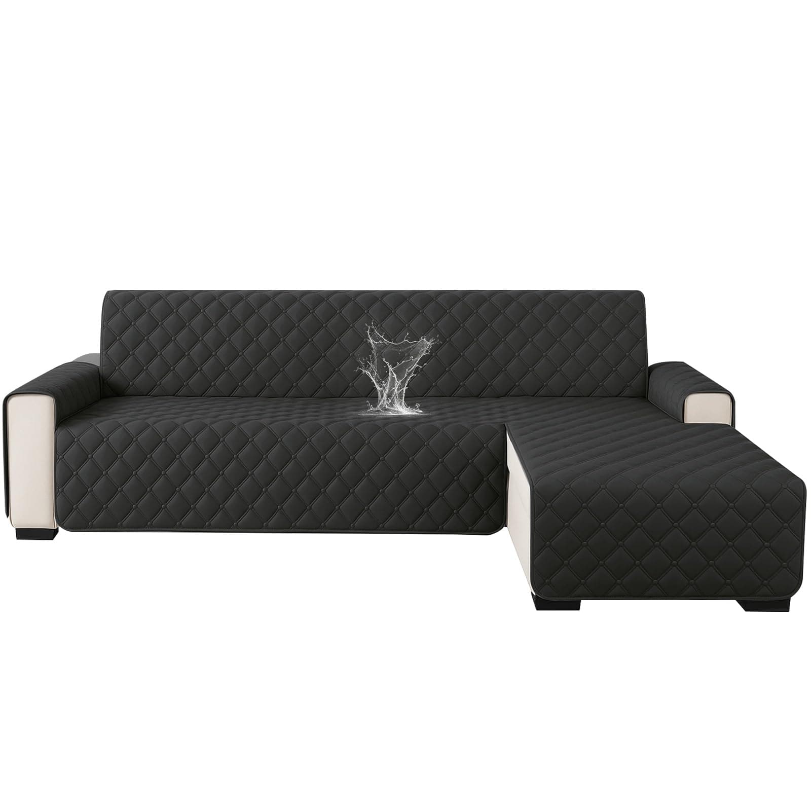 Ystyle Copridivano Impermeabile Con Penisola 2 Posti (L 210 CM), Copridivano Angolare Destra/Sinistra Universale Reversibile, Fodere Divano Forma L Antigraffio Antimacchia, Nero