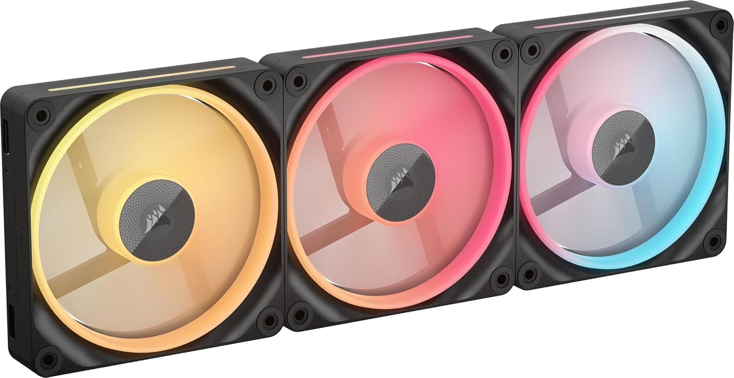CORSAIR iCUE LINK LX120-R RGB 120mm PWM-Umkehrlüfter – Dreifach-Lüfter-Kit – Geräuscharm, CORSAIR Magnetische Kuppellagerung, Zwei Lichtschleifen, QuikTurn™-Schrauben, Null-Drehzahl-Modus – Schwarz