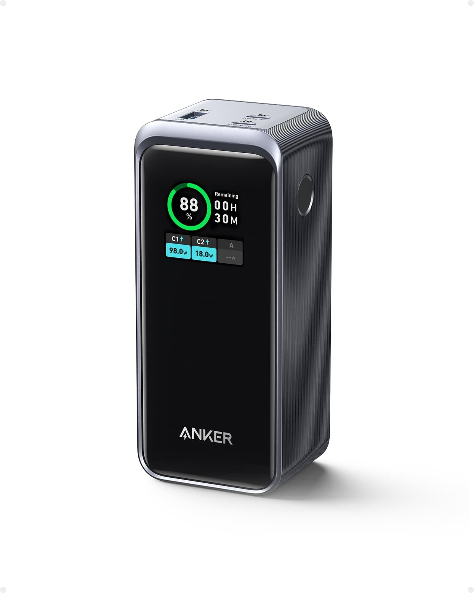 Anker Prime Powerbank, 20,000mAh externer Akku mit 200W Leistung, Digitales Display, 2X USB-C und 1x USB-A Port, Kompatibel mit iPhone 16/15/14/13 Serie, Samsung, MacBook, Dell, und mehr