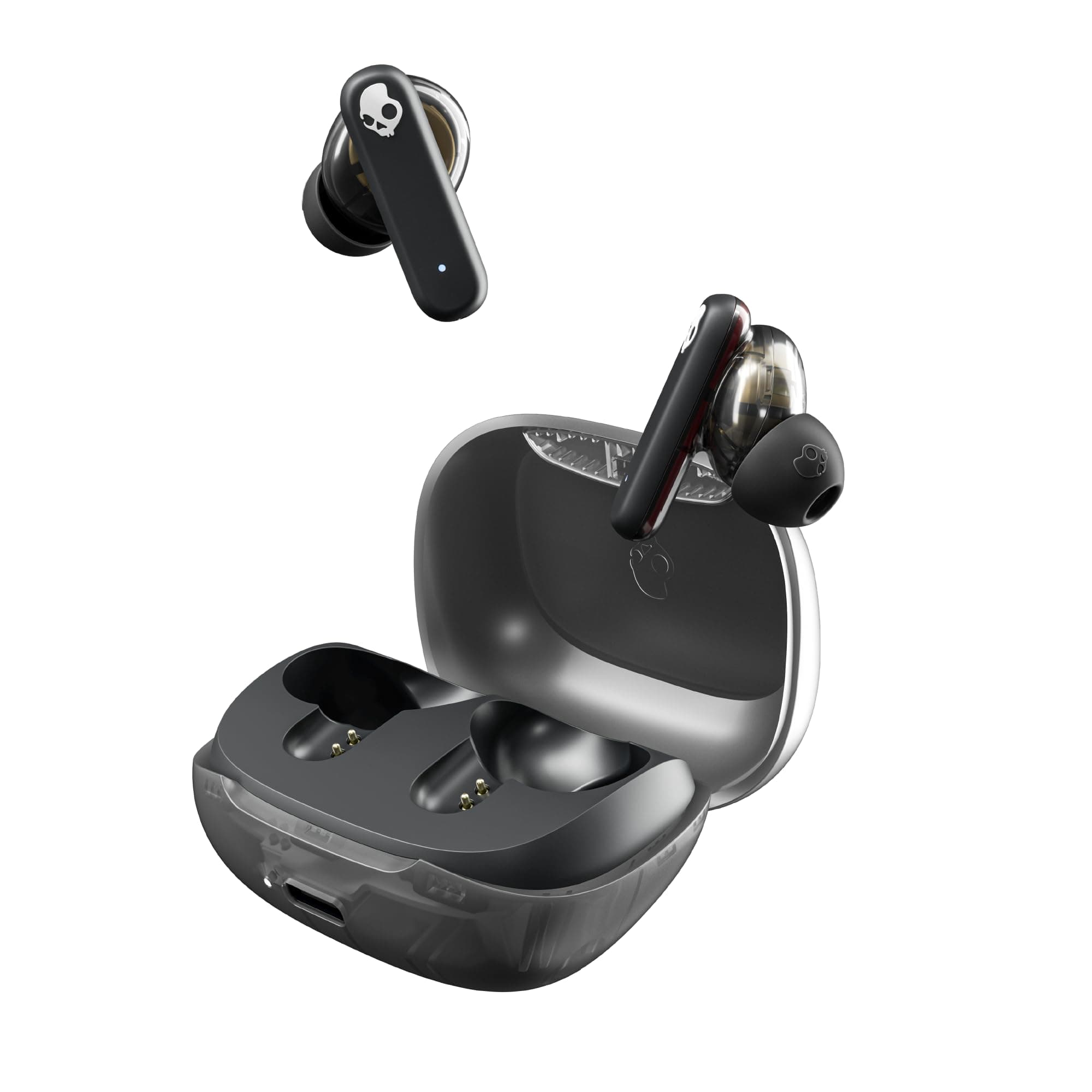 Skullcandy Smokin’ Buds Wireless Earbuds, Bluetooth-Kopfhörer, schallisolierende Passform, bis zu 20 Stunden Akkulaufzeit, schweiß- und wasserresistent (IPX4) - Klares Schwarz