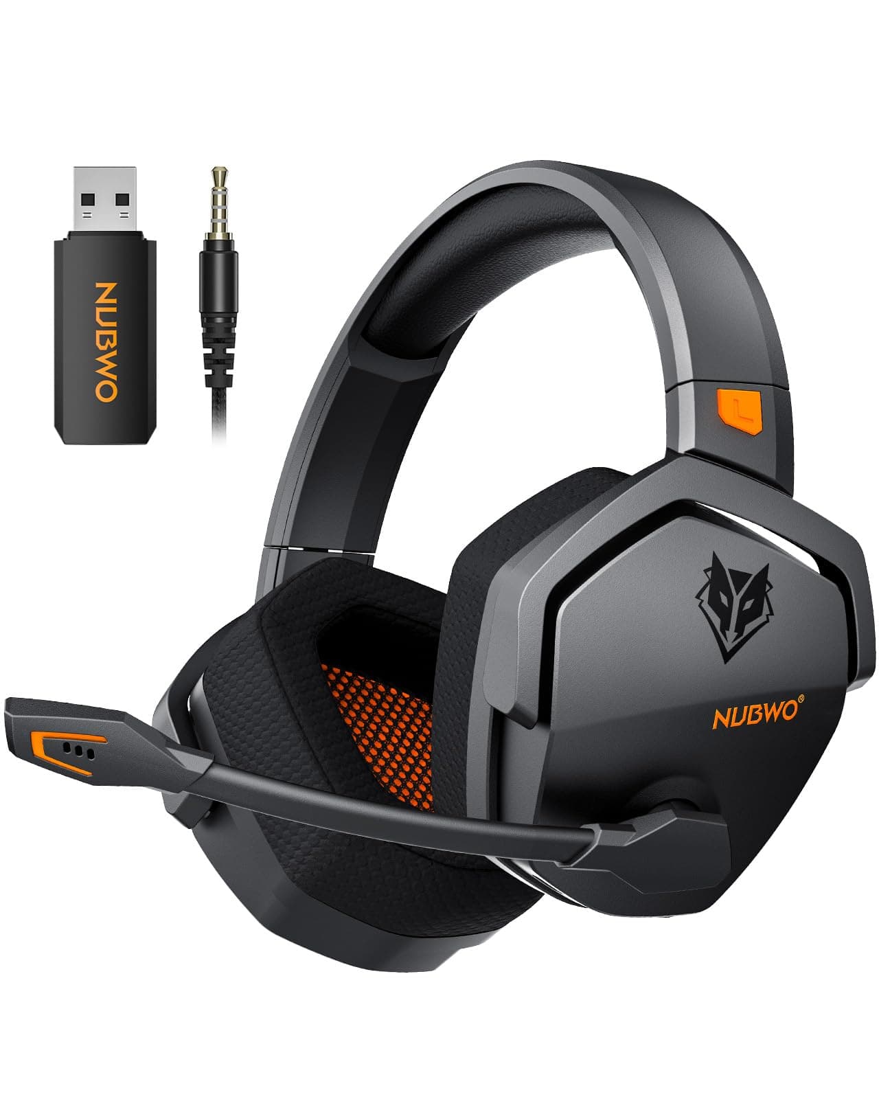 NUBWO G06 Double Casque Gaming sans Fil avec Microphone pour PS5, PS4, PC, NS, Mobile: 2,4 GHz Wireless + 5,3 Bluetooth - Batterie de 100 Heures - Pilotes de 50mm - Orange