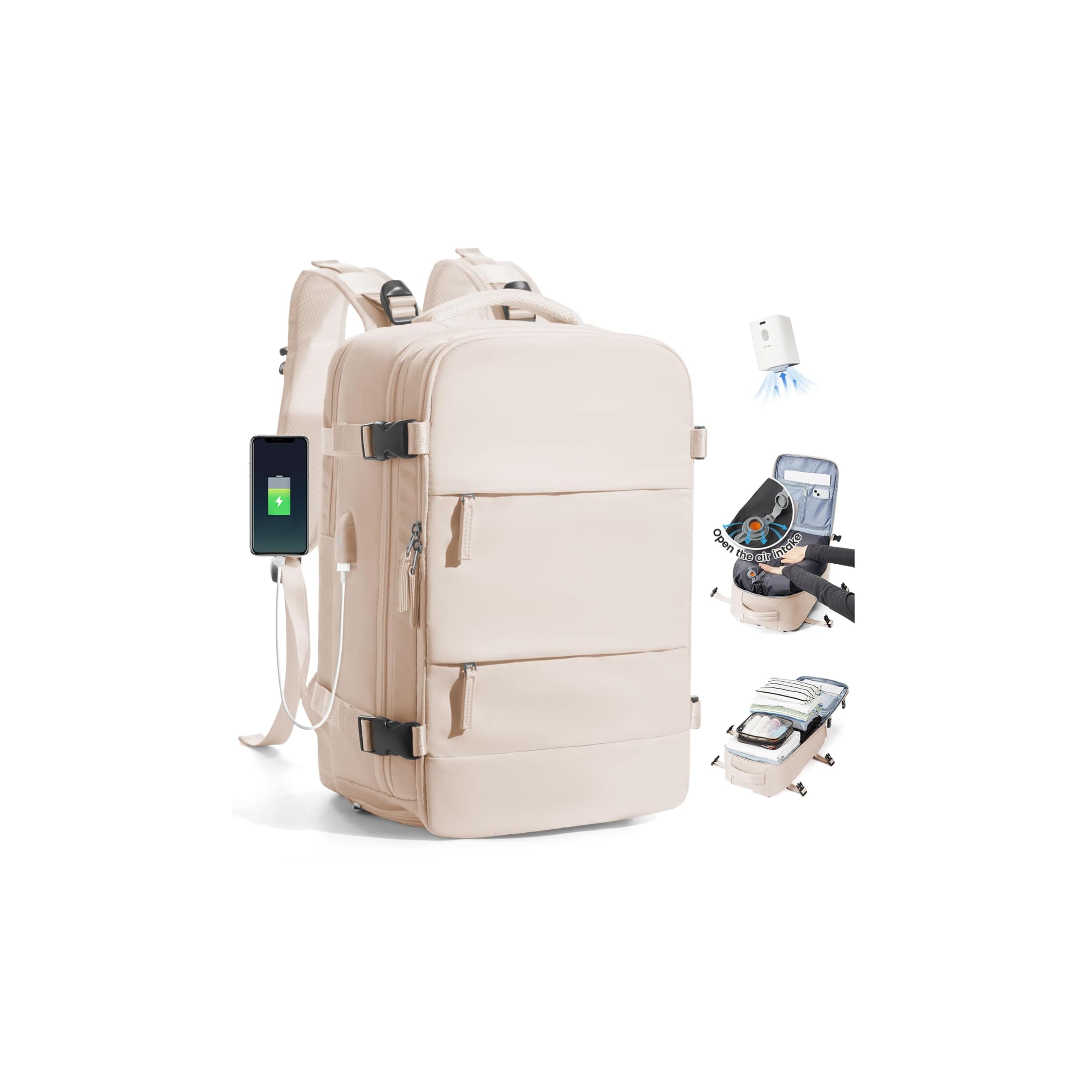 SZLX Sac à Dos Sous Vide Voyage 40x30x20 avec pompe Bagage Cabine 40x30x20 Ryanair Wizz air Easyjet Bagage à Main Sac pour Ordinateur Portable 14 Pouces Femme Homme avec Compartiment Chaussures